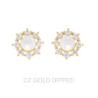 Gold Dipped Cz Pearl Halo Drop Earrings | Mixtshop LLC