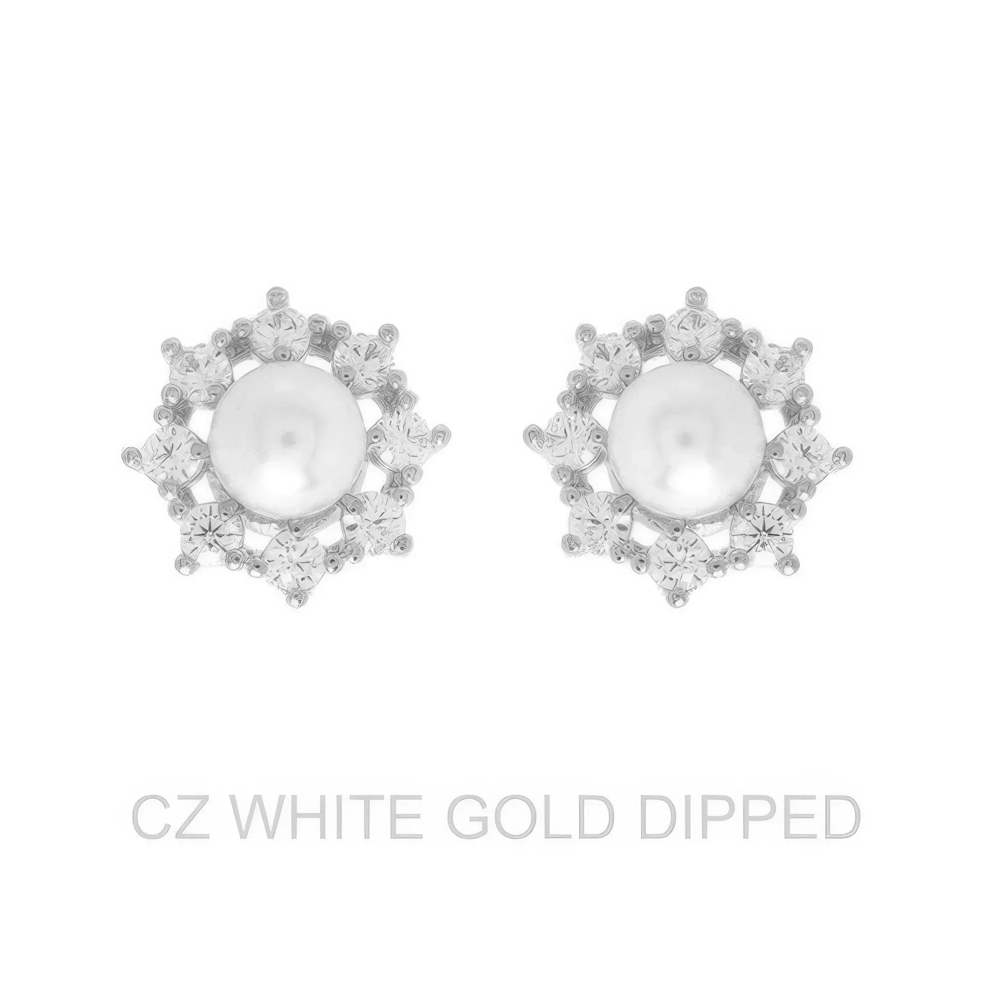 Gold Dipped Cz Pearl Halo Drop Earrings Secondary image