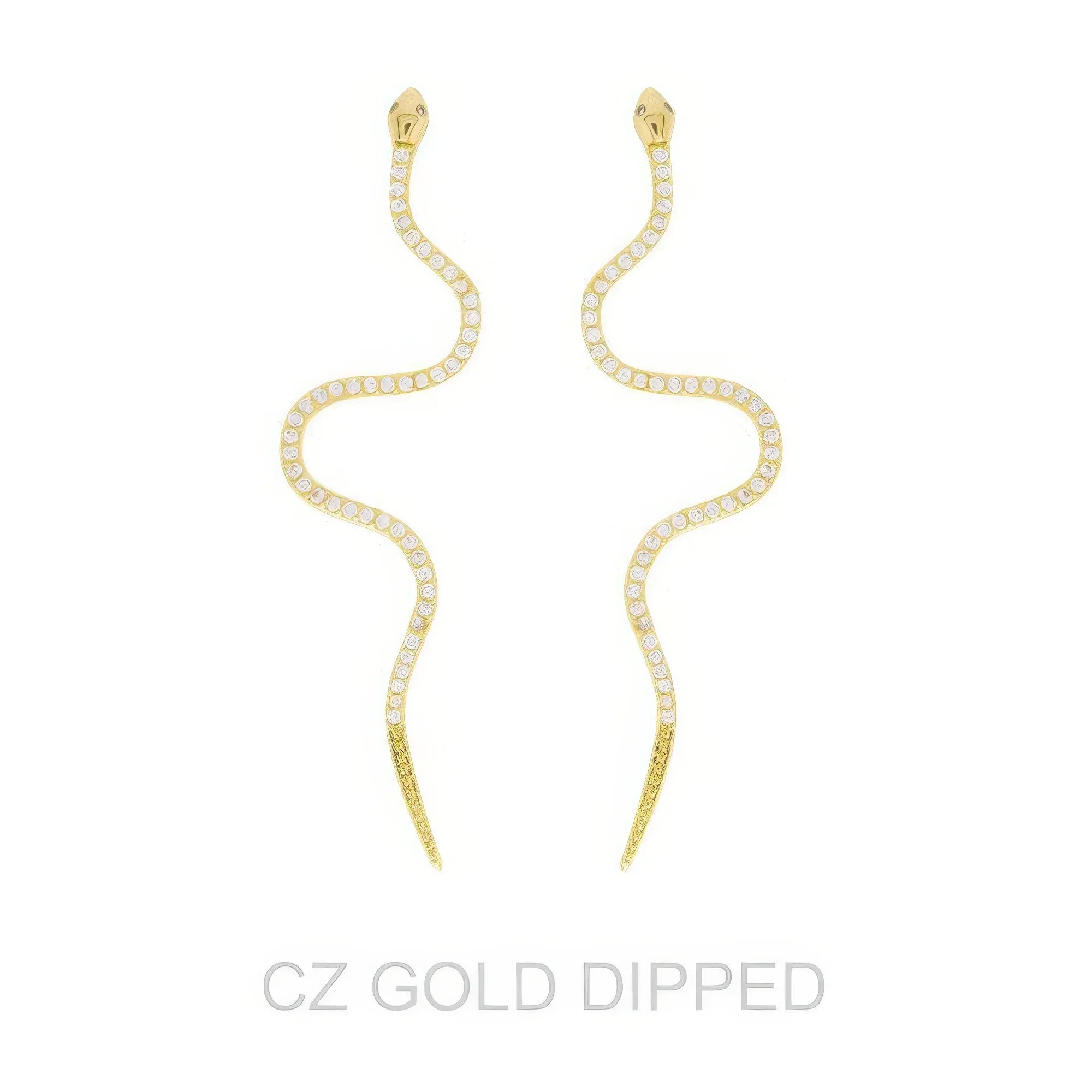 Gold Dipped Cz Snake Drop Earrings | Mixtshop LLC