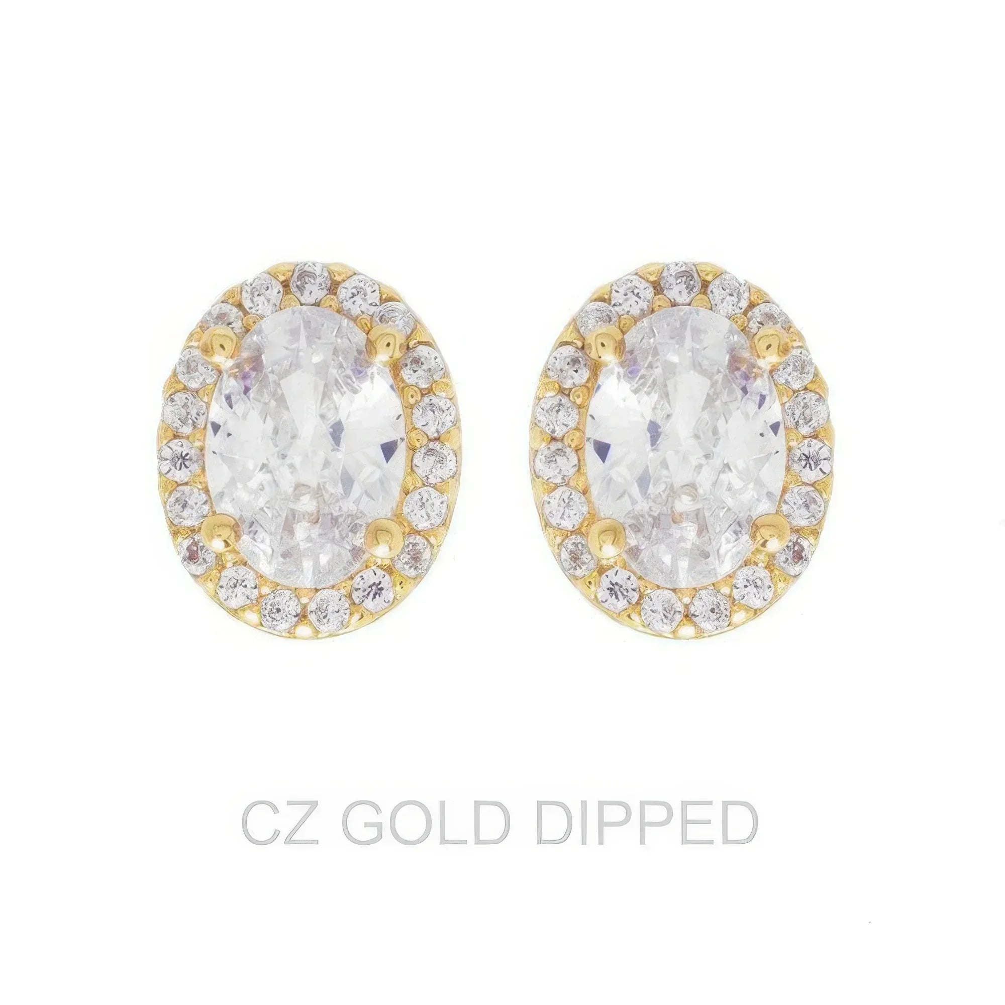 Gold Dipped Cz Oval Halo Stud Earrings | Mixtshop LLC Main image