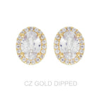 Gold Dipped Cz Oval Halo Stud Earrings | Mixtshop LLC