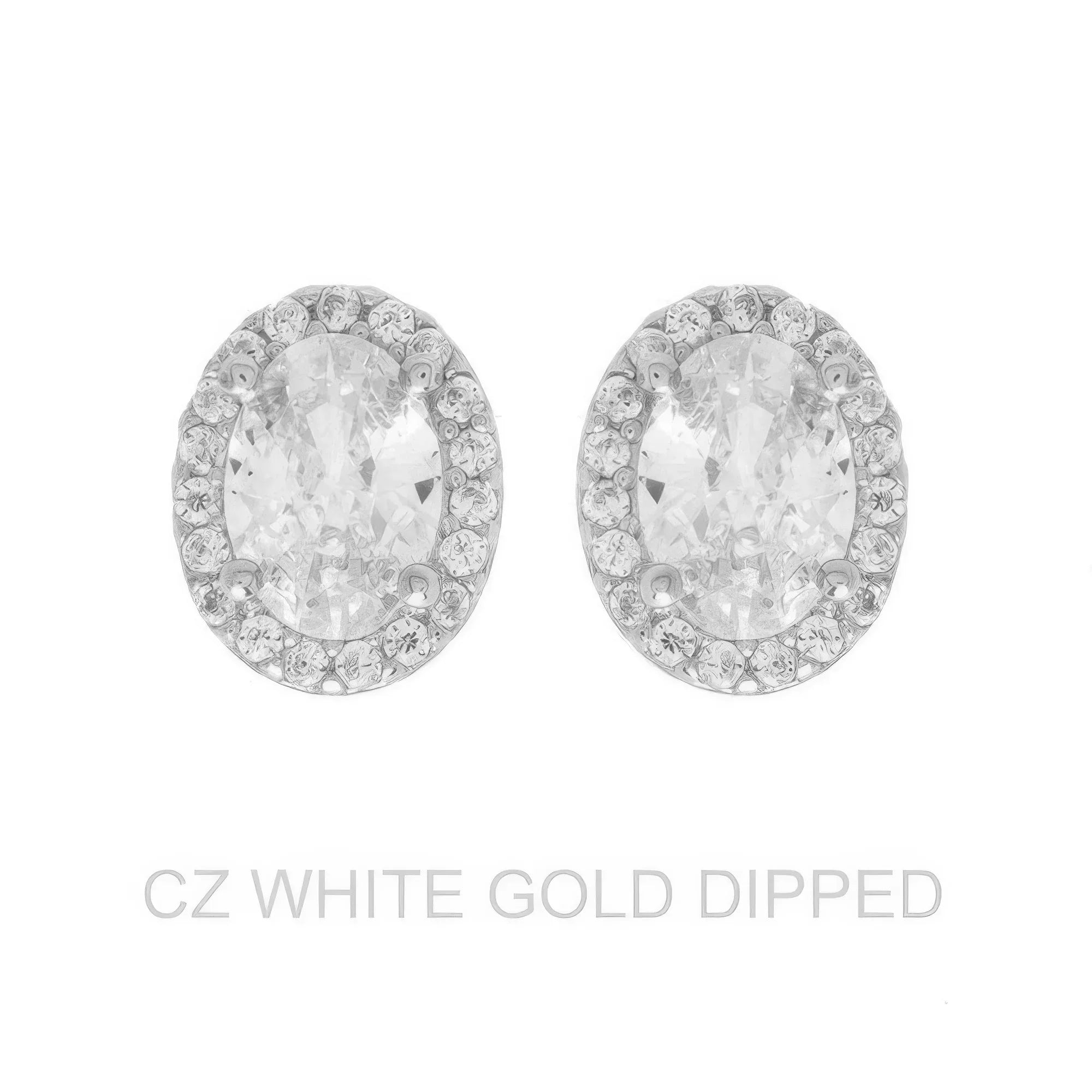 Gold Dipped Cz Oval Halo Stud Earrings Secondary image