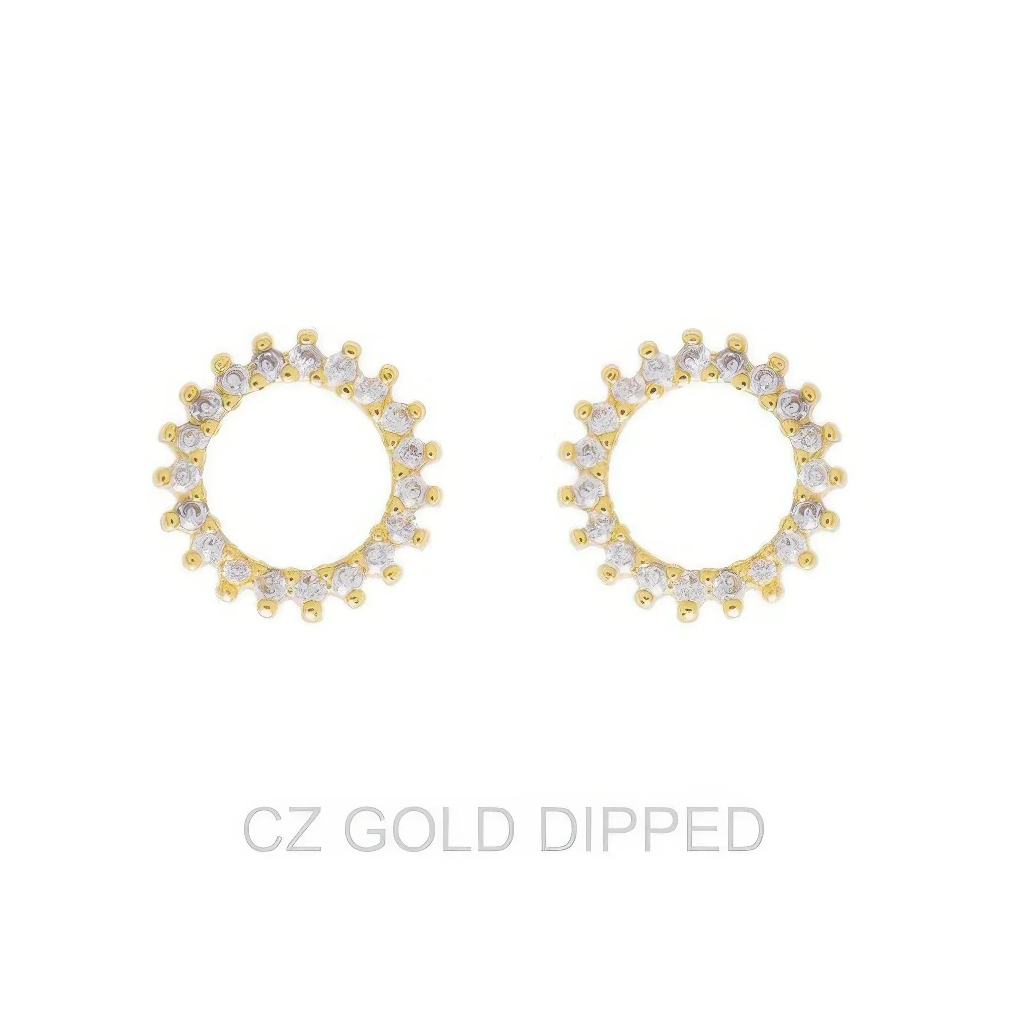 Gold Dipped Cz Sunburst Open Circle Stud Earrings | Mixtshop LLC Main image
