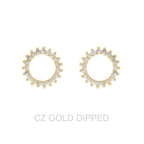 Gold Dipped Cz Sunburst Open Circle Stud Earrings | Mixtshop LLC