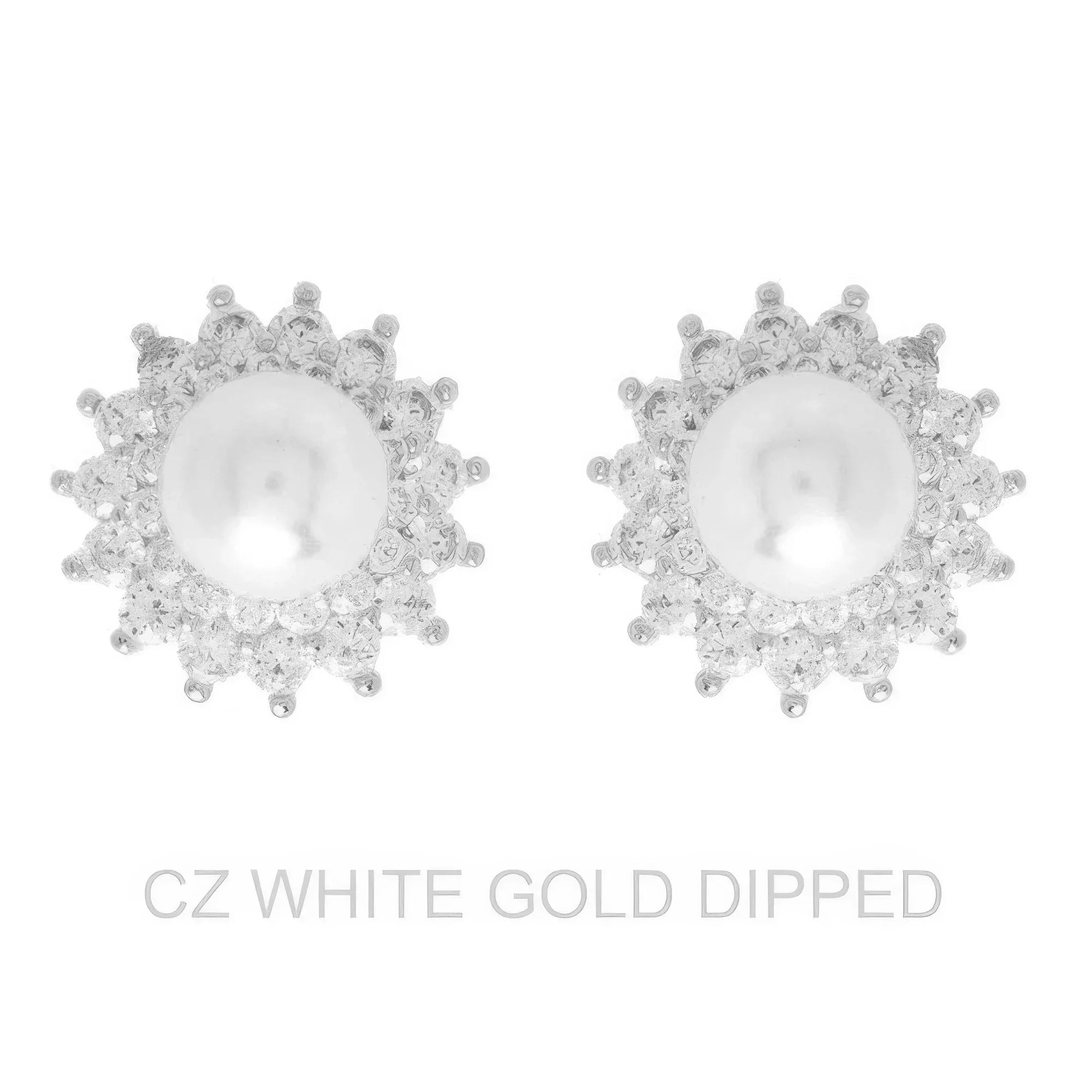 Gold Dipped Cz Pearl Sunburst Halo Drop Earrings | Mixtshop LLC