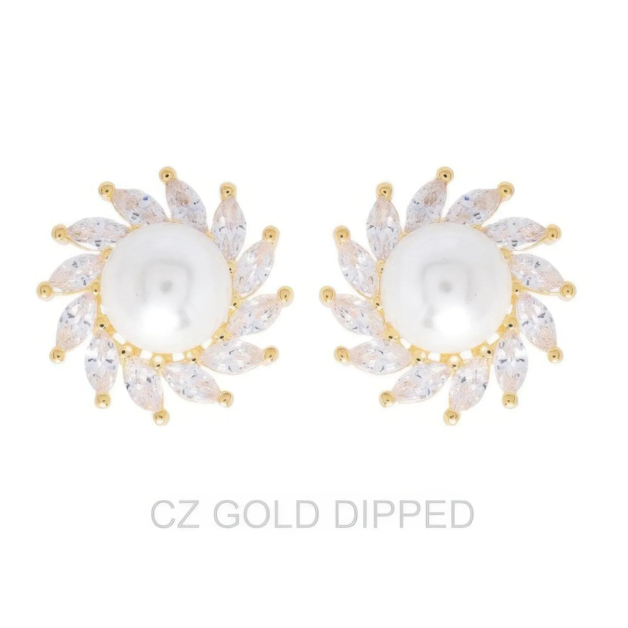 Gold Dipped Cz Pearl Spiral Halo Drop Earrings | Mixtshop LLC