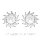 Gold Dipped Cz Pearl Spiral Halo Drop Earrings | Mixtshop LLC