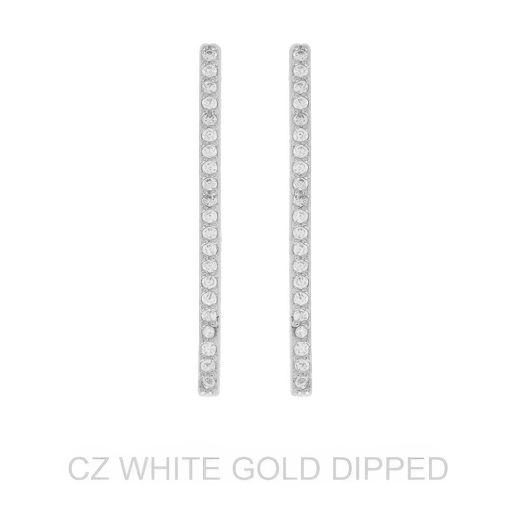 Gold Dipped Cz Pave Vertical Bar Drop Earrings | Mixtshop LLC