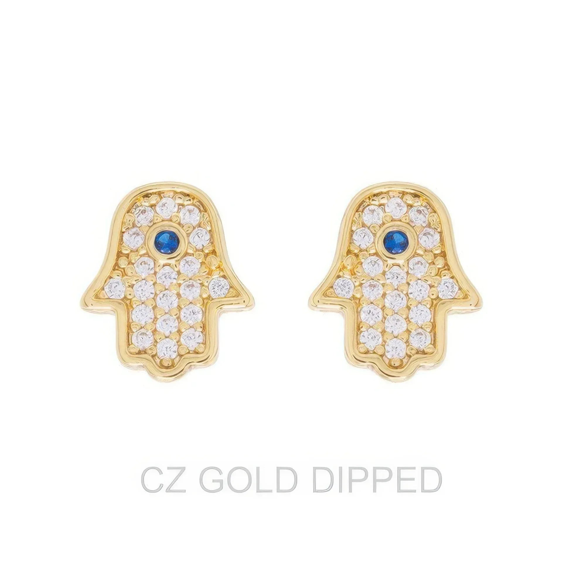 Gold Dipped Cz Hamsa Hand Stud Earrings | Mixtshop LLC Main image