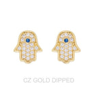 Gold Dipped Cz Hamsa Hand Stud Earrings | Mixtshop LLC