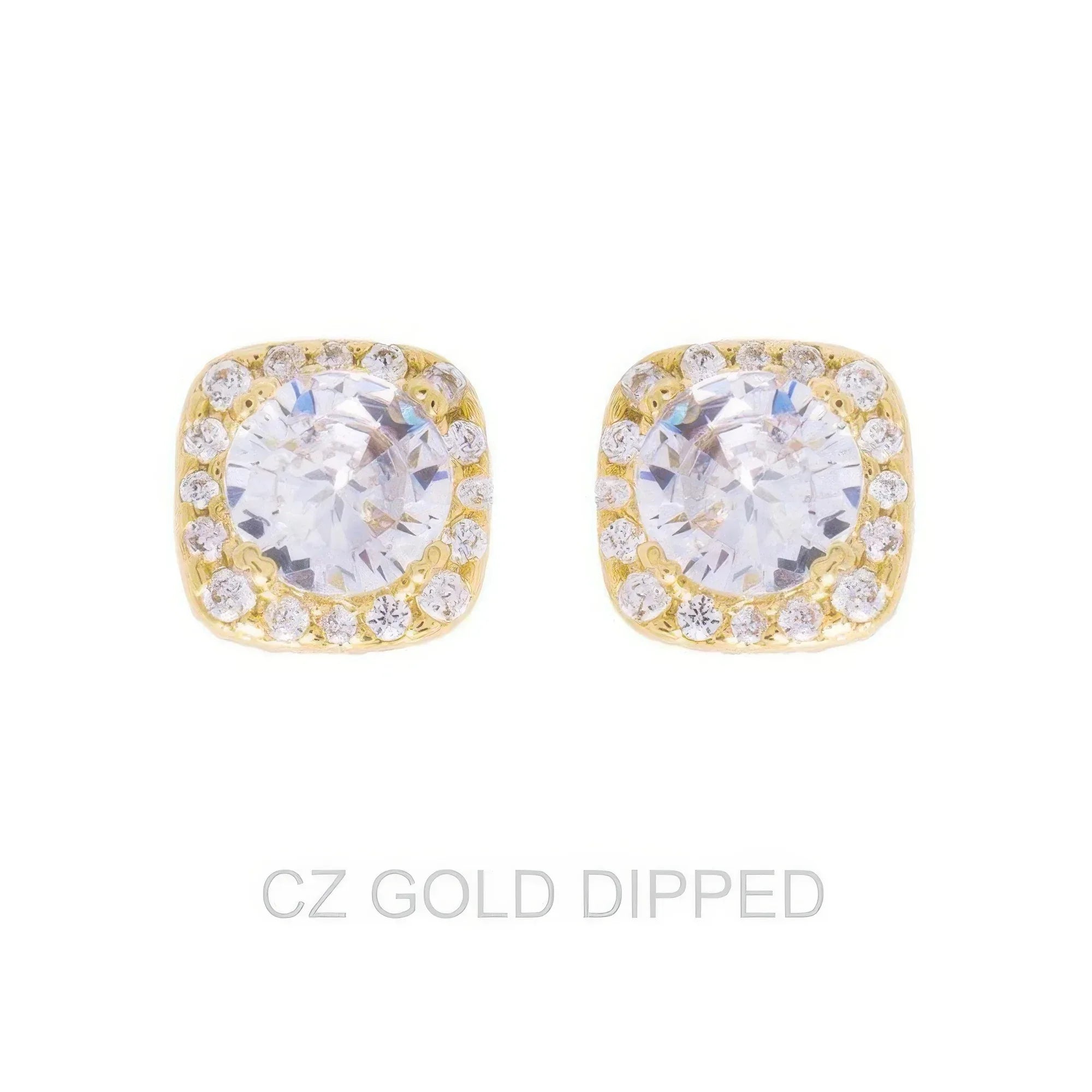 Gold Dipped Cz Square Halo Stud Earrings | Mixtshop LLC Main image