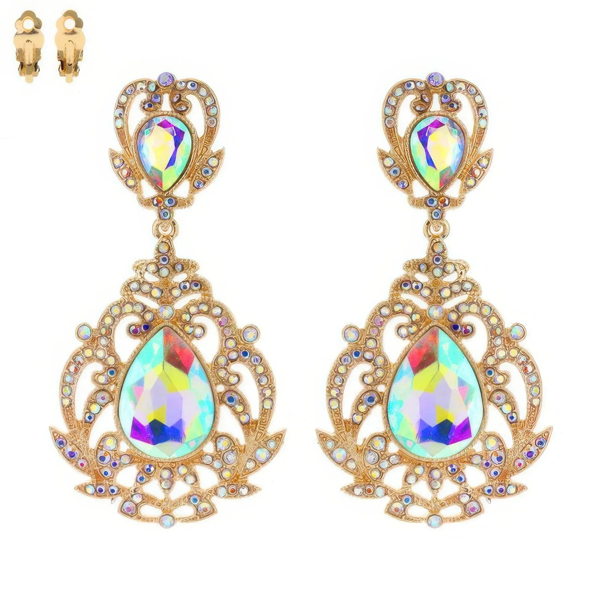 Crystal Teardrop Shaped Filigree Clip On Earrings | Mixtshop LLC Main image