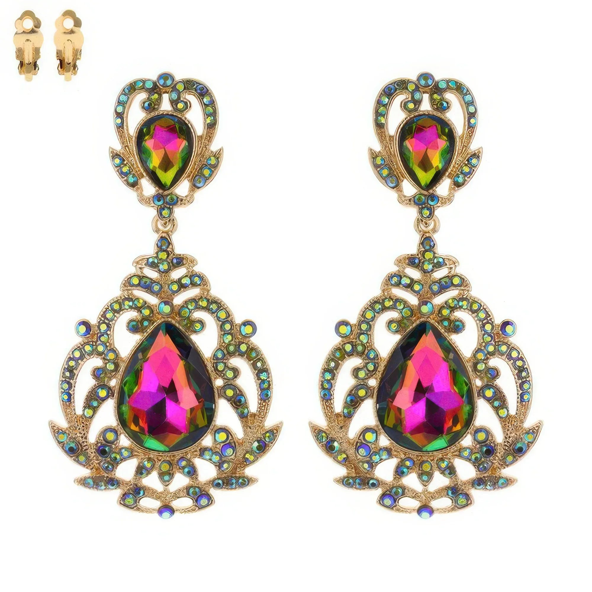 Crystal Teardrop Shaped Filigree Clip On Earrings | Mixtshop LLC