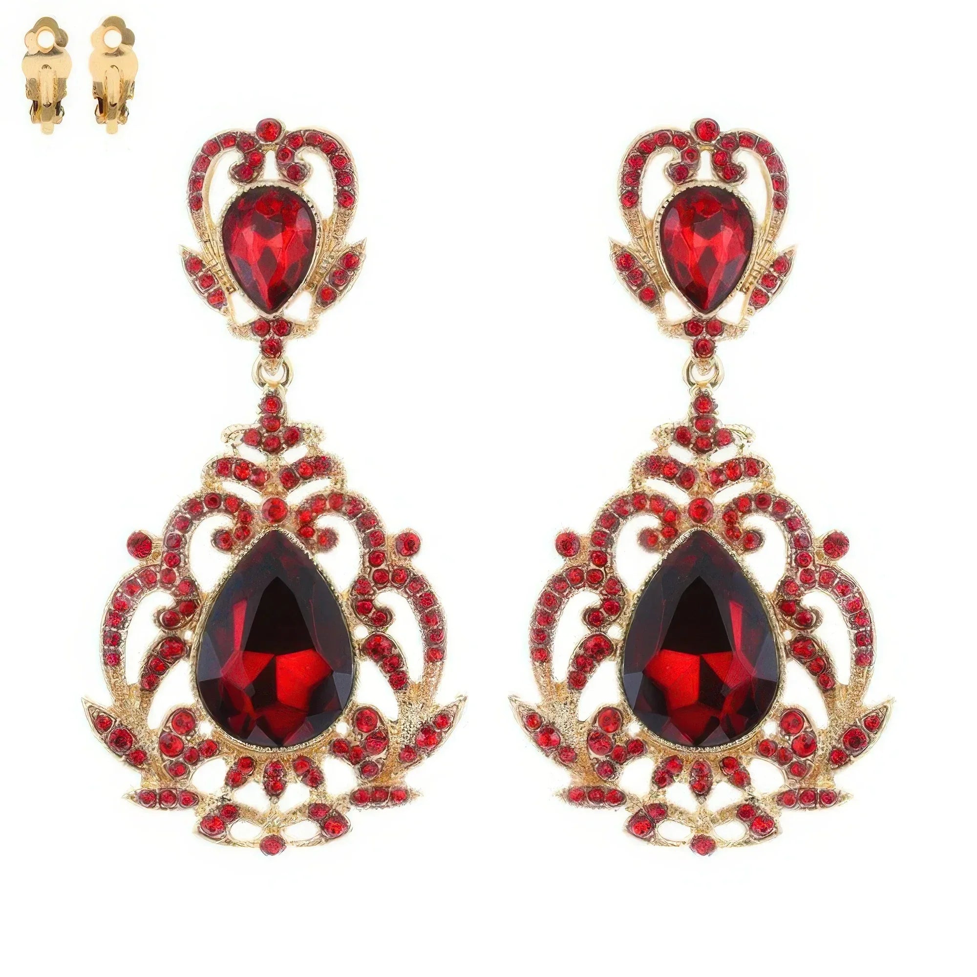 Crystal Teardrop Shaped Filigree Clip On Earrings | Mixtshop LLC
