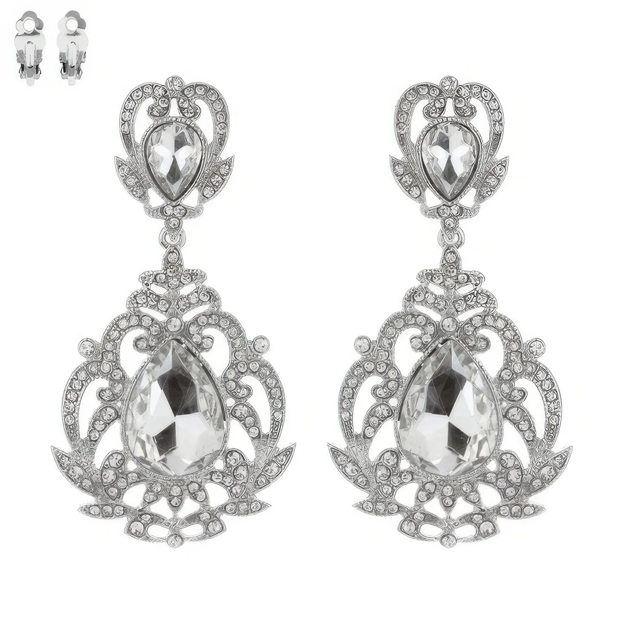 Crystal Teardrop Shaped Filigree Clip On Earrings | Mixtshop LLC
