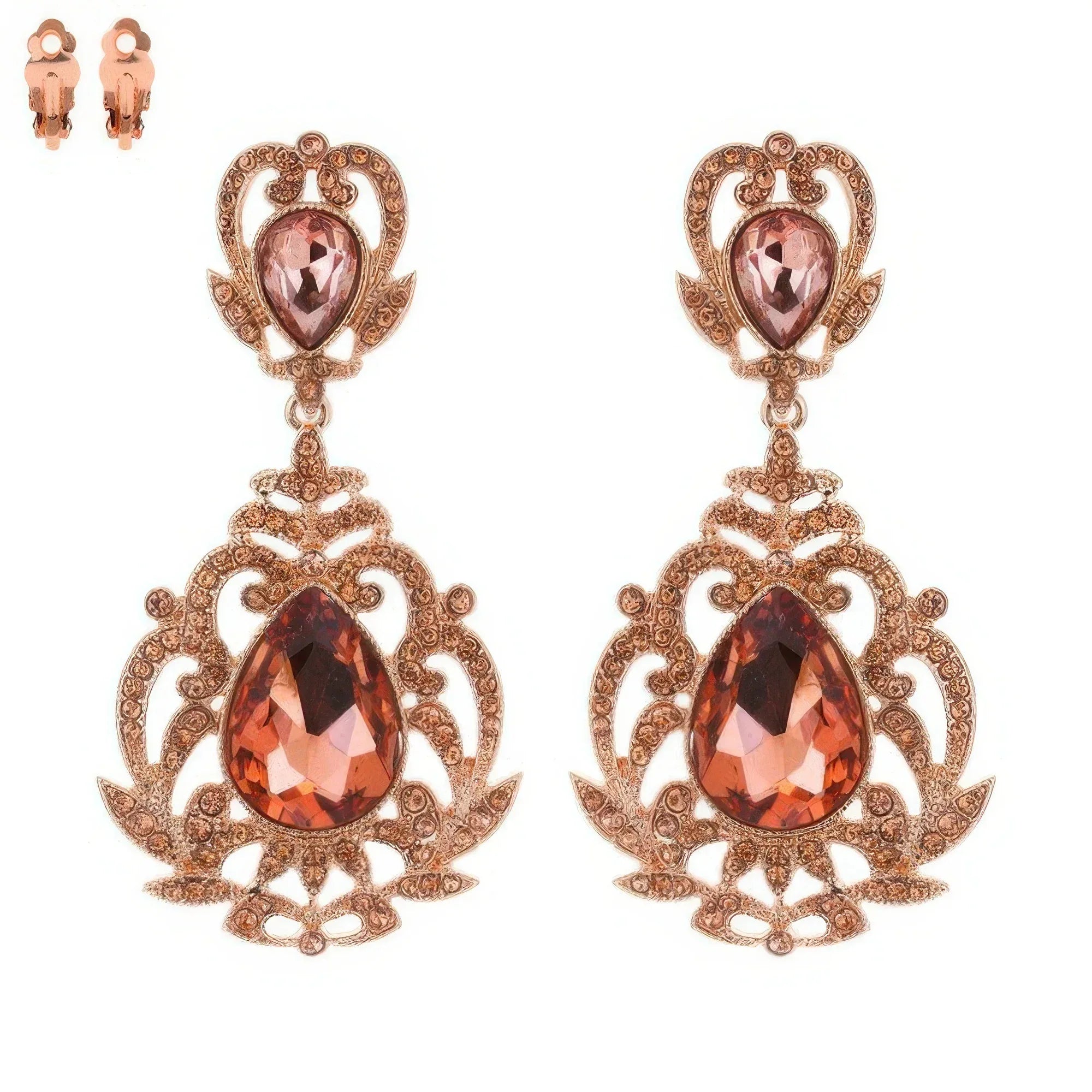 Crystal Teardrop Shaped Filigree Clip On Earrings | Mixtshop LLC
