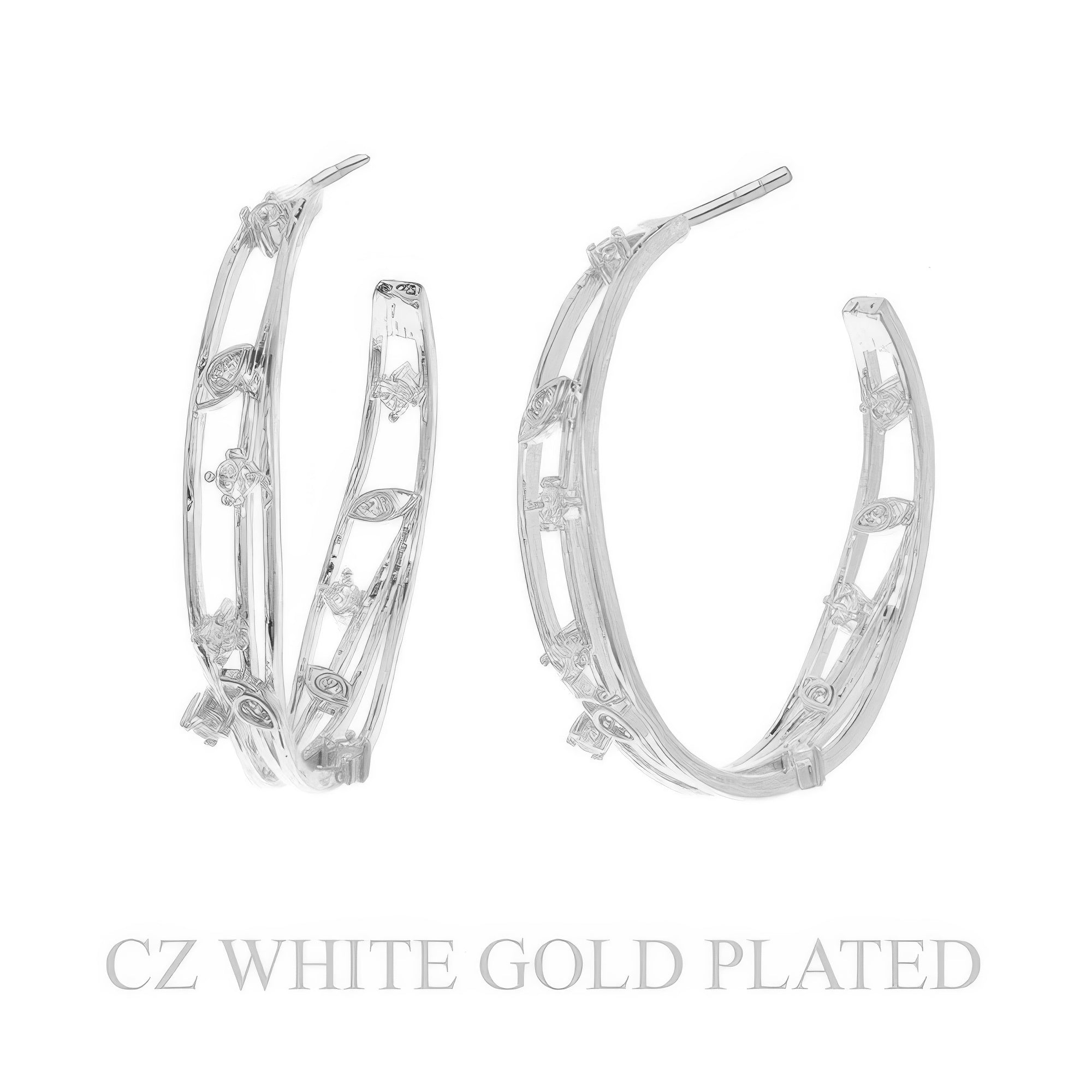 38mm Gold Plated Cz Evil Eye Half Hoop Earrings Secondary image