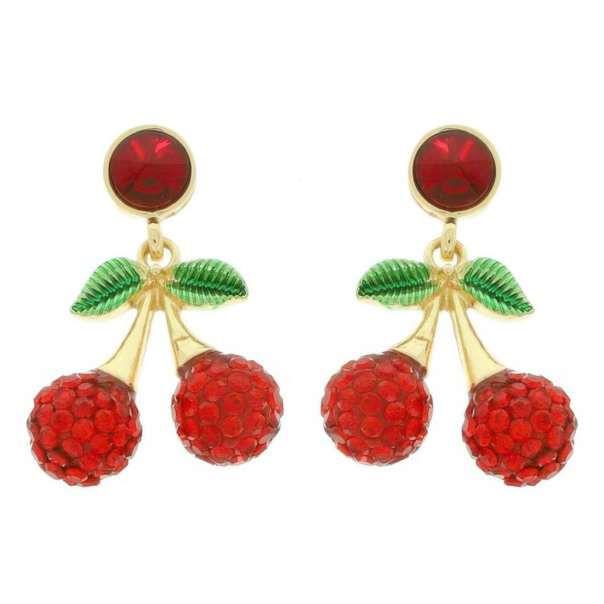 Jeweled Red Cherry Post Earrings Secondary image