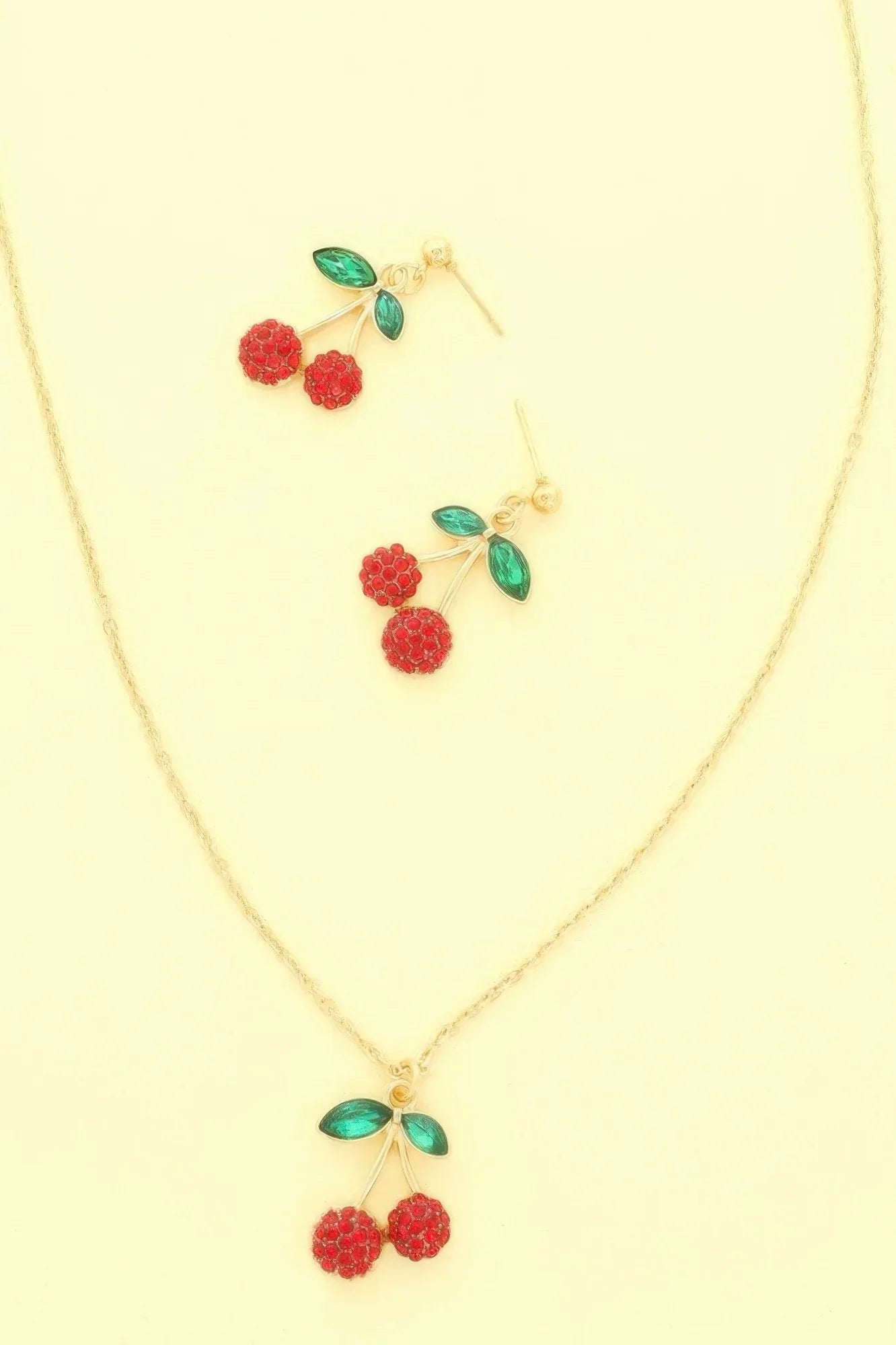 Red Cherry Pendant Necklace Earring Set | Mixtshop LLC Main image