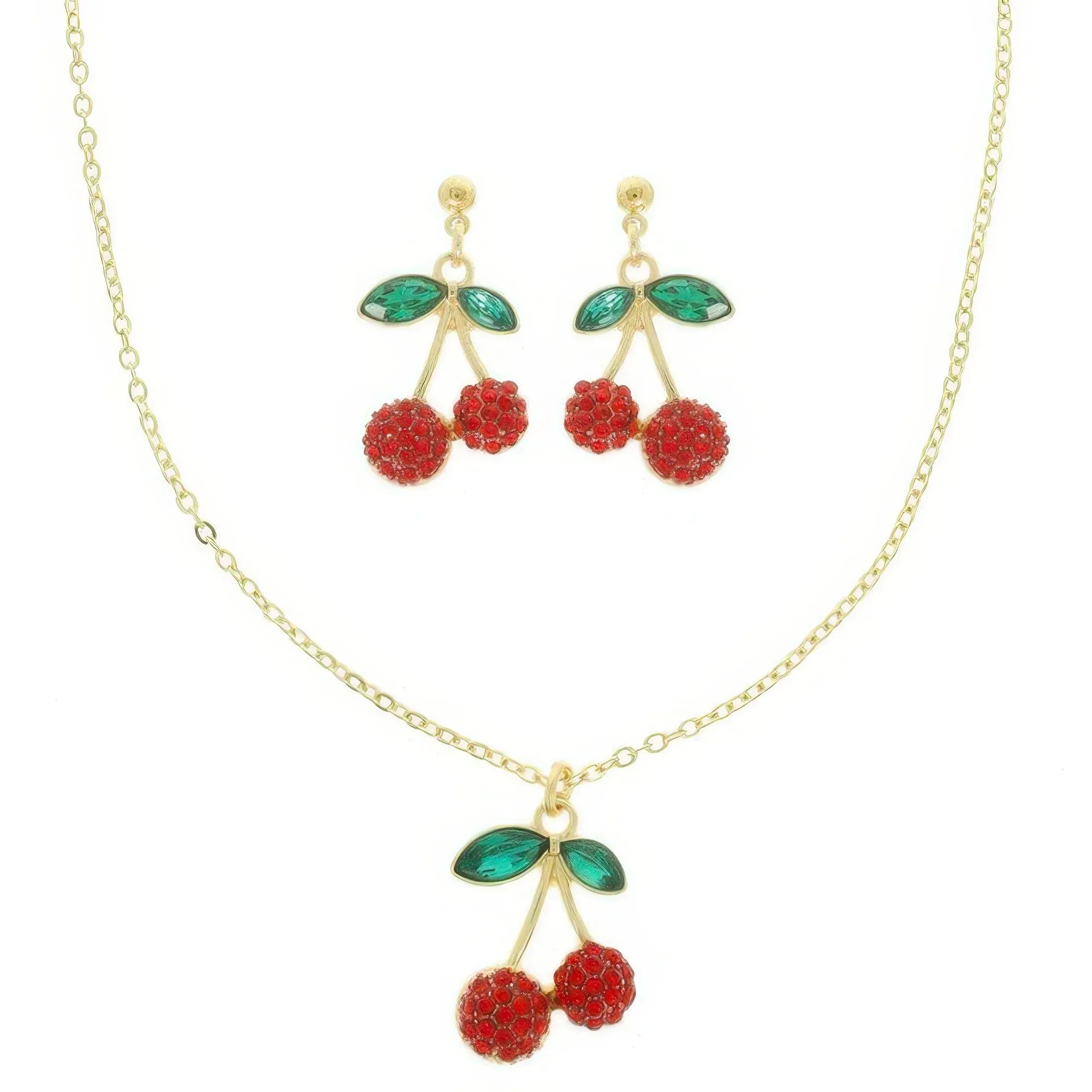 Red Cherry Pendant Necklace Earring Set | Mixtshop LLC