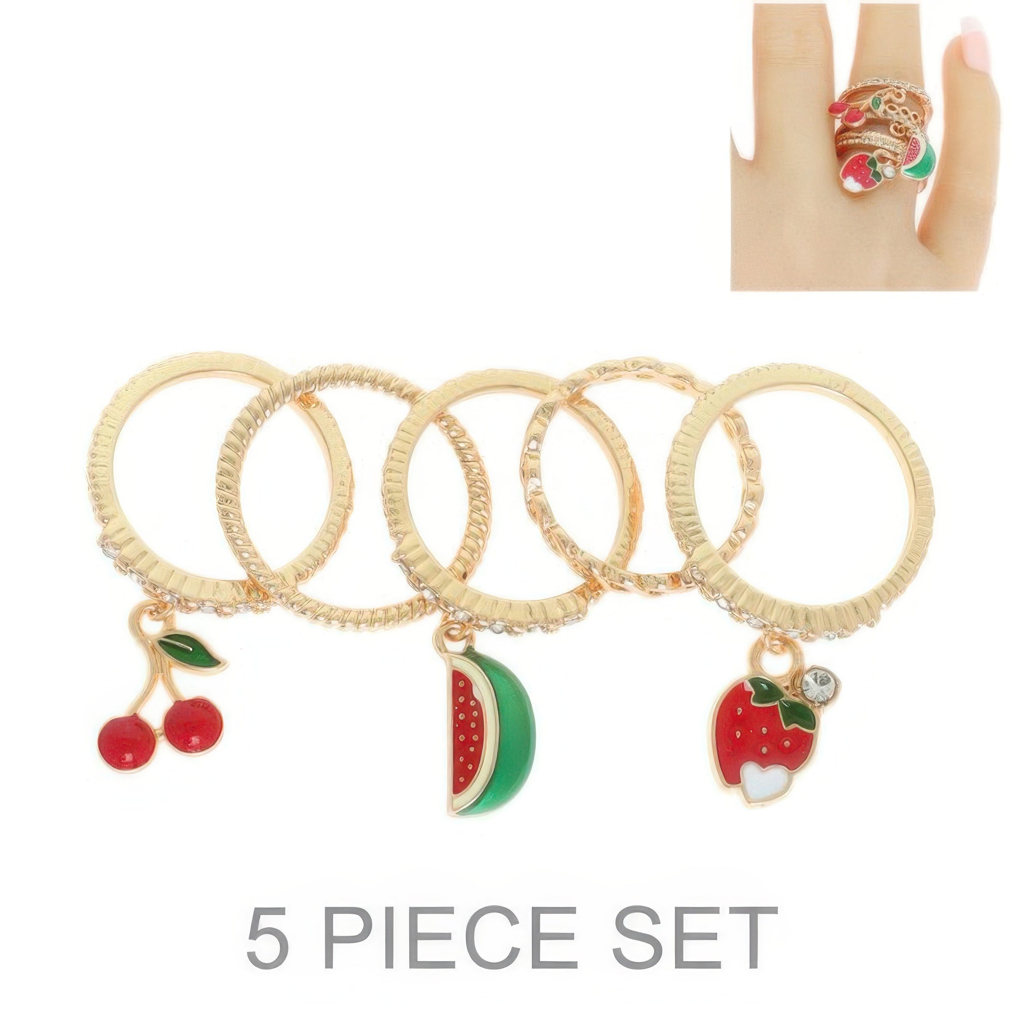 5pc Fruit Enamel Stackable Ring Set Secondary image