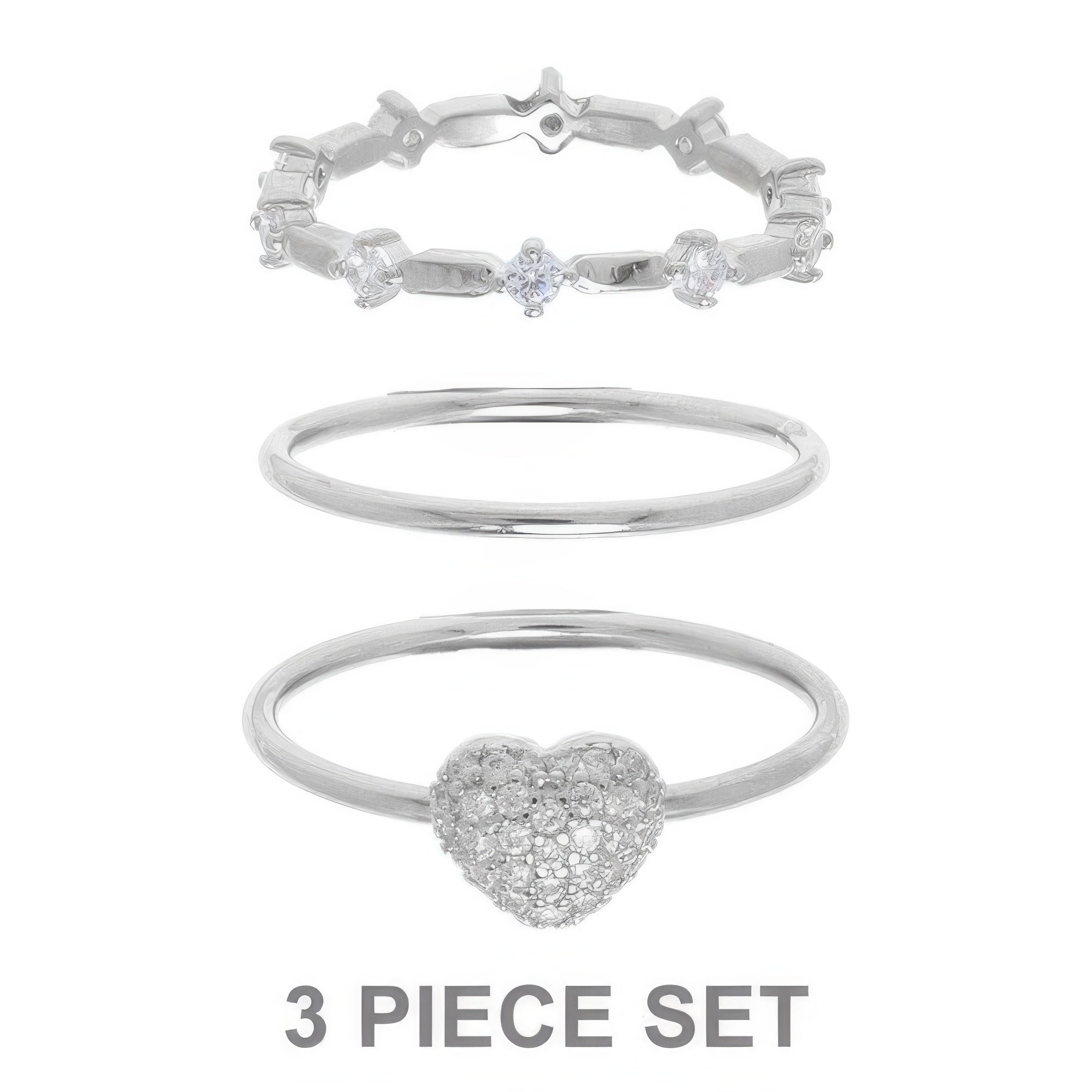 3pc Cz Heart Stackable Ring Set Secondary image