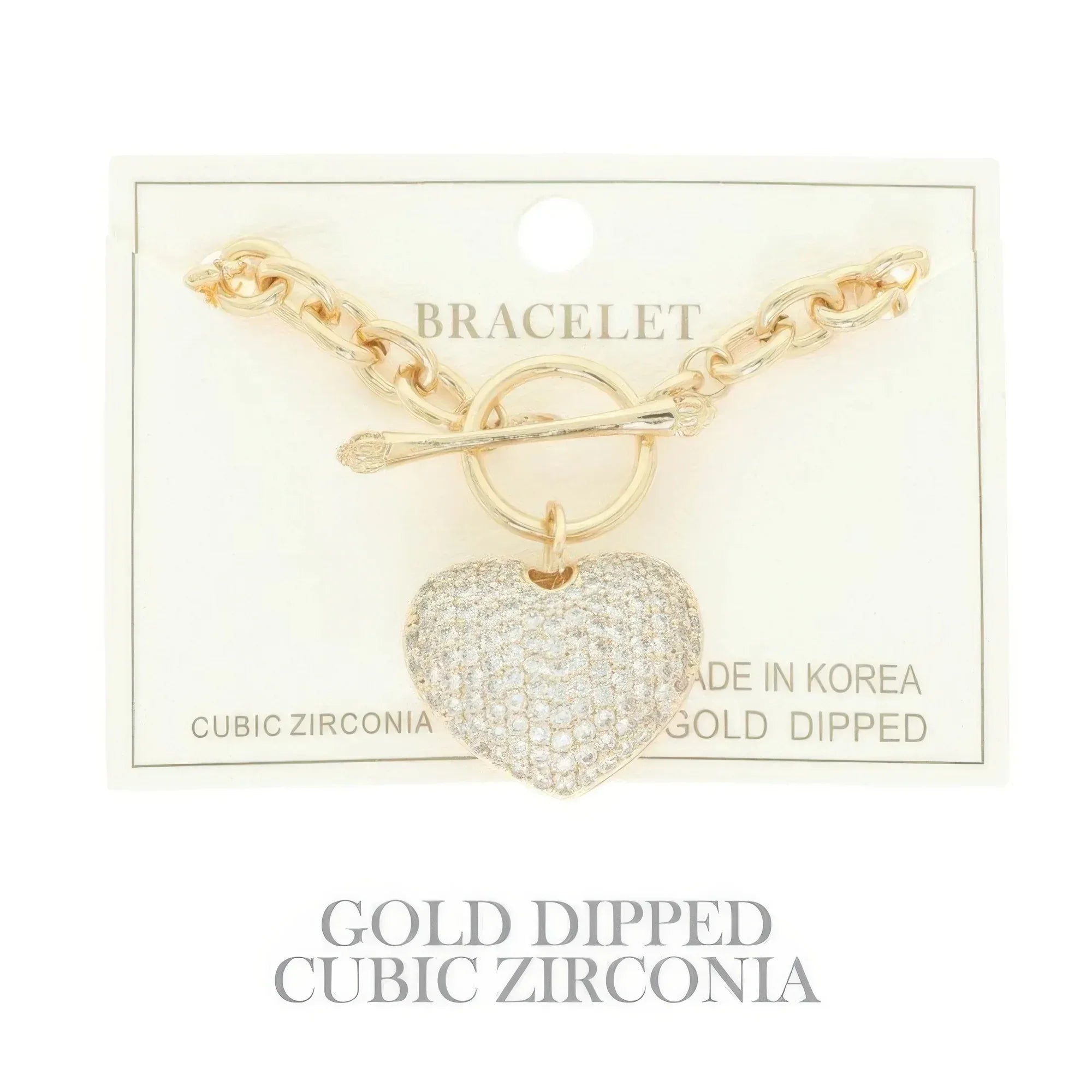 Gold Plated Cz Heart Charm Bracelet | Mixtshop LLC Main image
