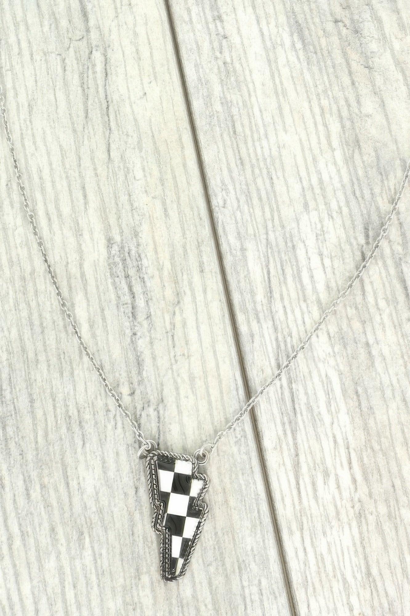 Western Checker Flag Lightning Pendant Necklace | Mixtshop LLC