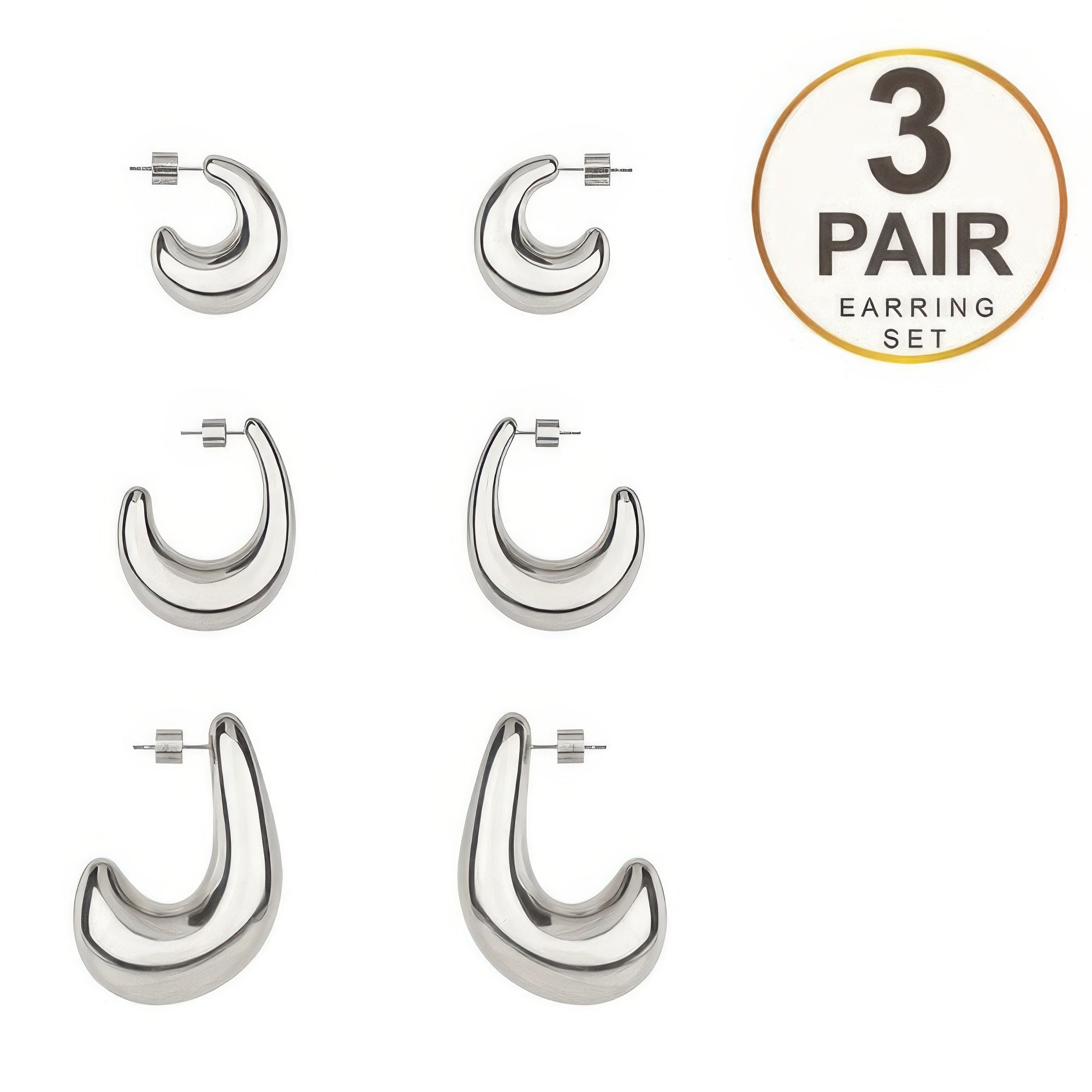 3 Pair Serpent Tail Hoop Earring Set Secondary image