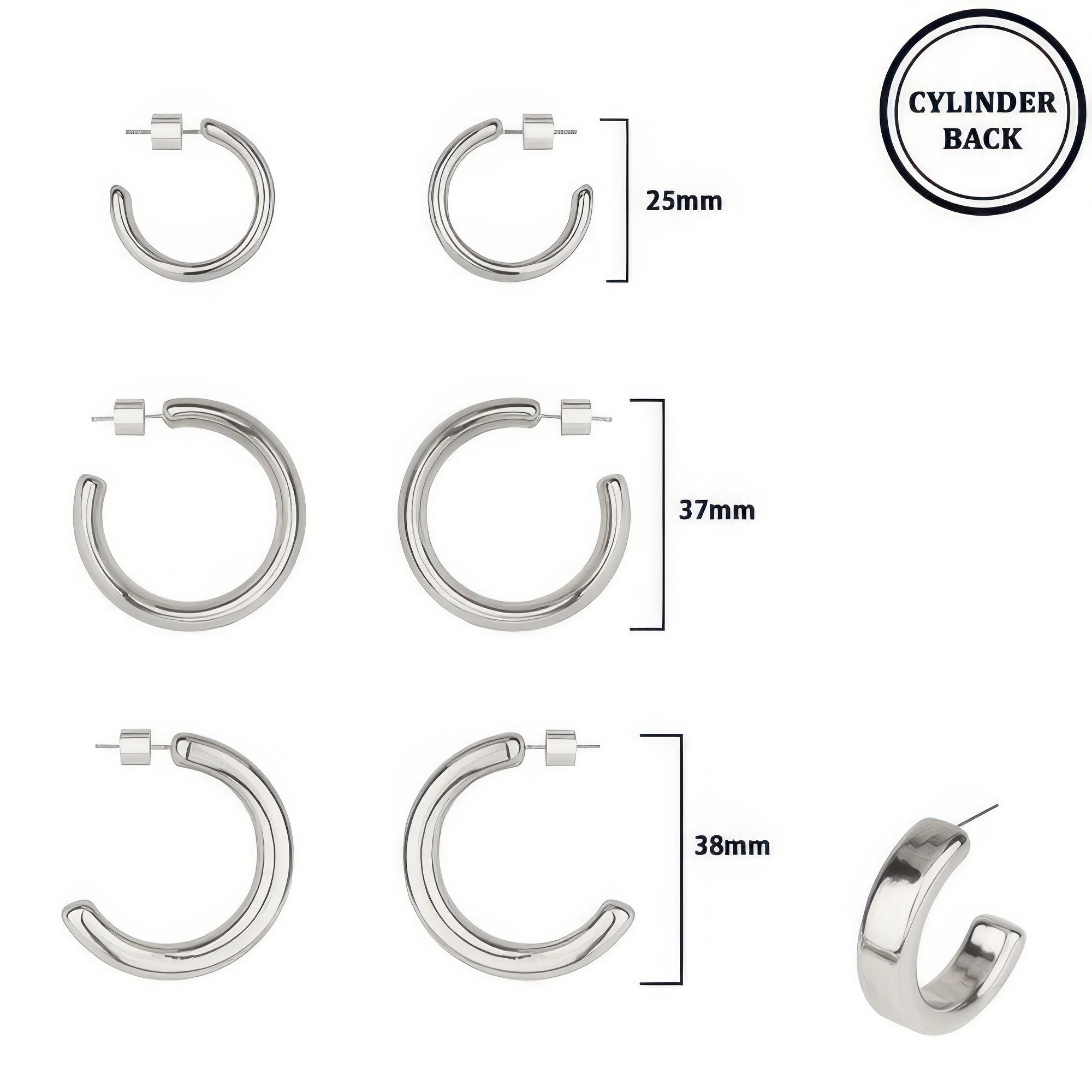 3 Pair Push-back C Hoop Earring Set Secondary image
