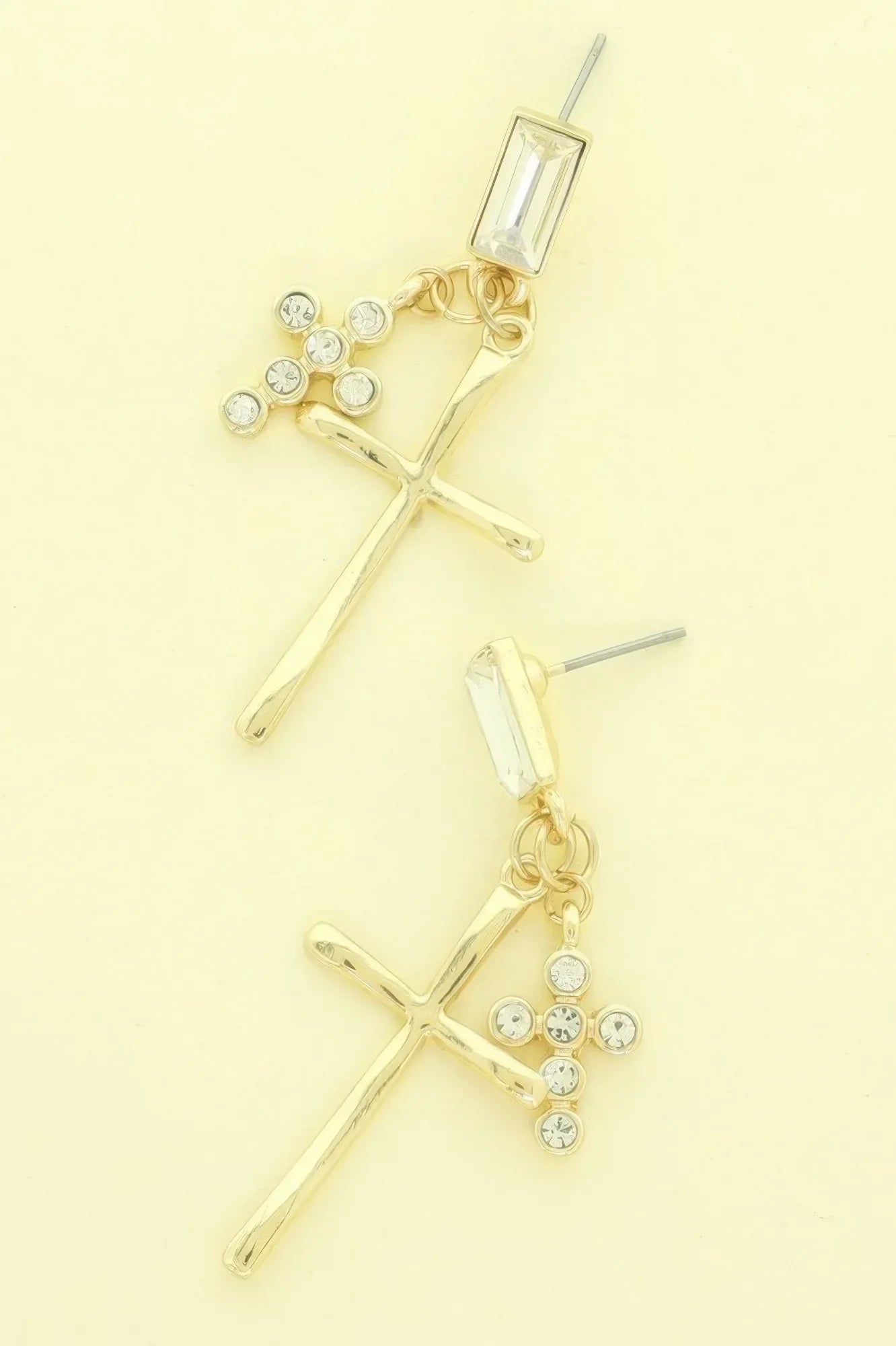 Stick And Rhinestone Cross Charm Crystal Earrings | Mixtshop LLC Main image