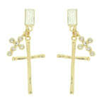 Stick And Rhinestone Cross Charm Crystal Earrings | Mixtshop LLC