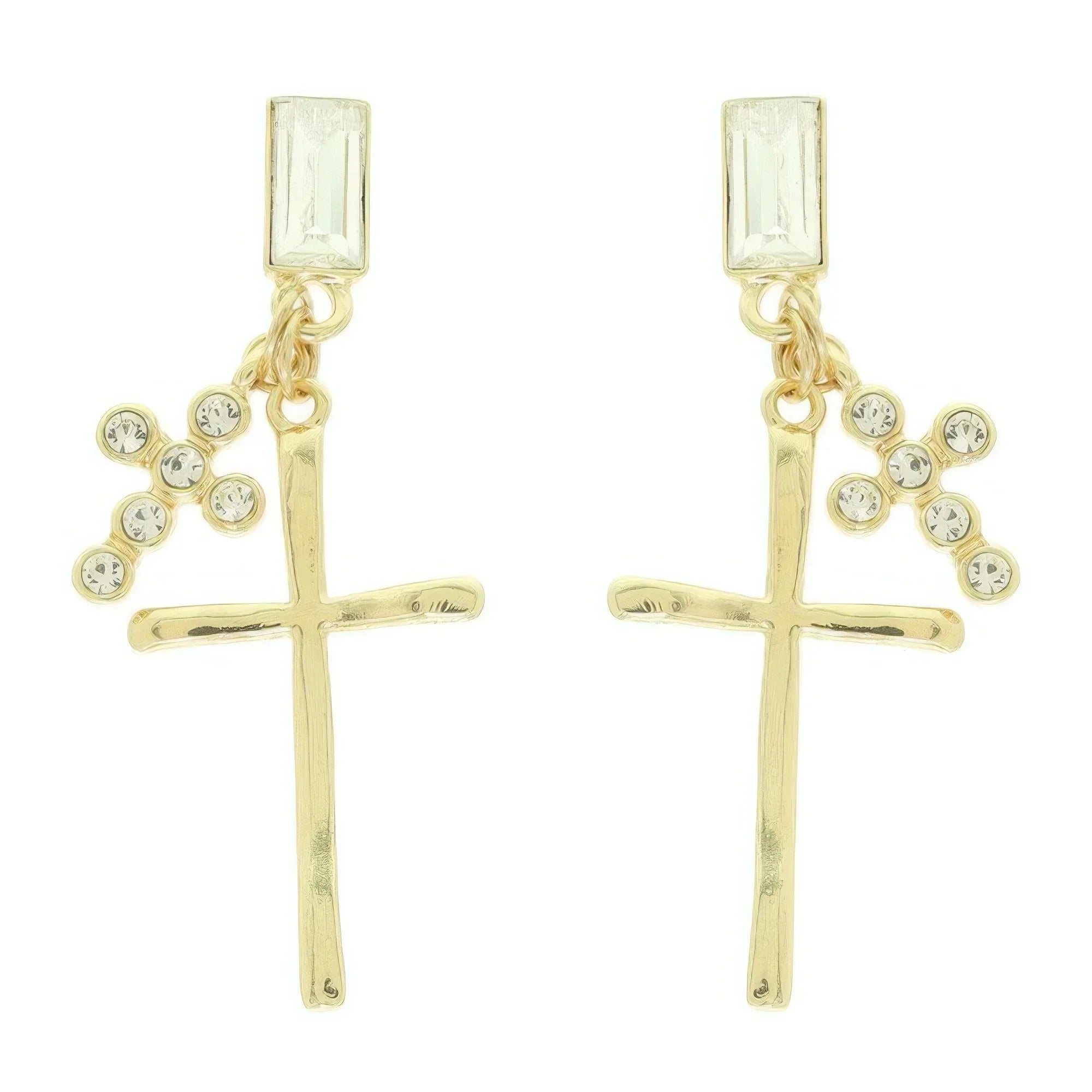 Stick And Rhinestone Cross Charm Crystal Earrings | Mixtshop LLC