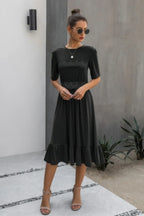 Round Neck Lace Detail Ruffle Hem Midi Dress | Mixtshop LLC