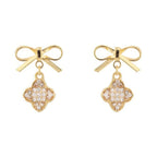 Bow With Clover Post Dangle Earrings | Mixtshop LLC