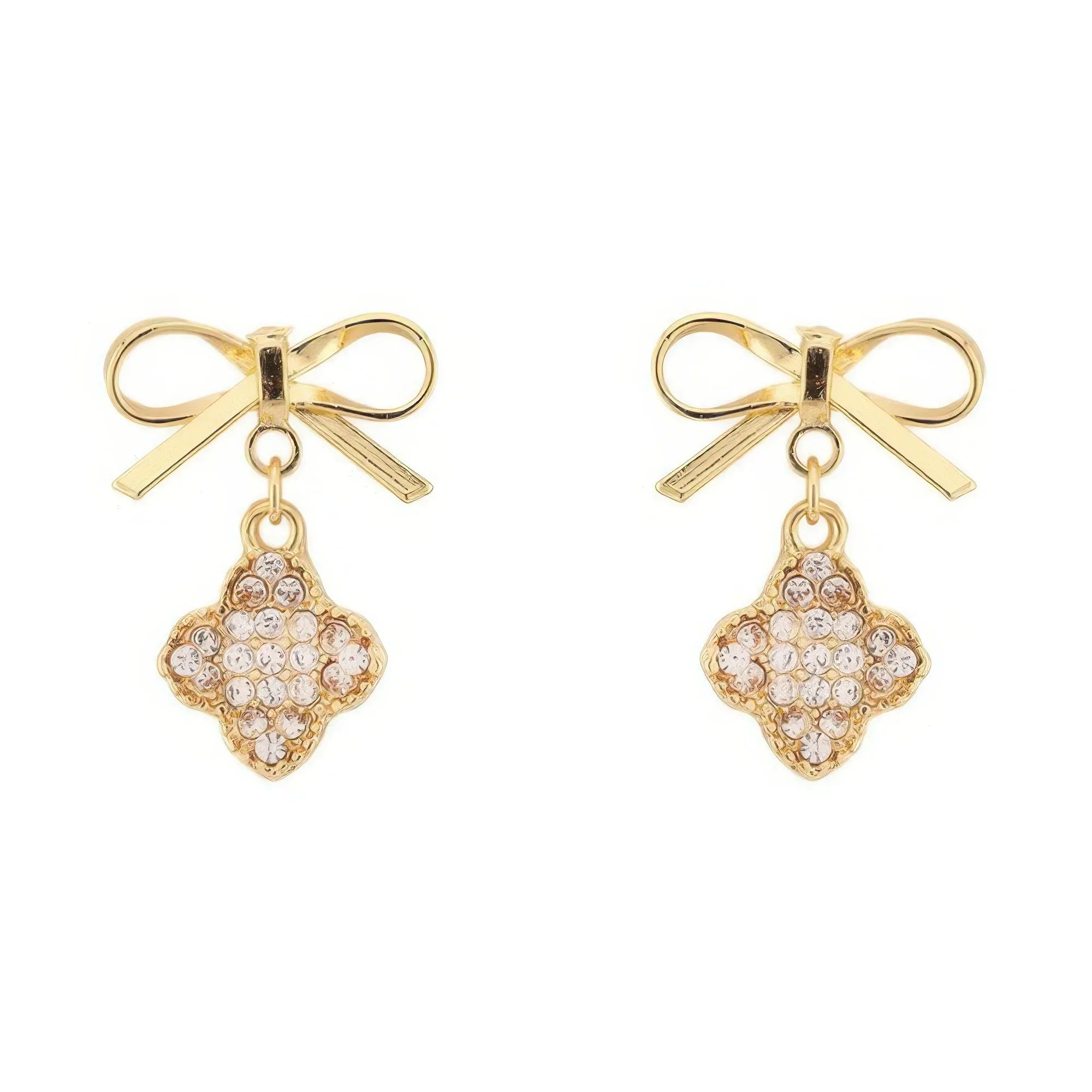 Bow With Clover Post Dangle Earrings | Mixtshop LLC