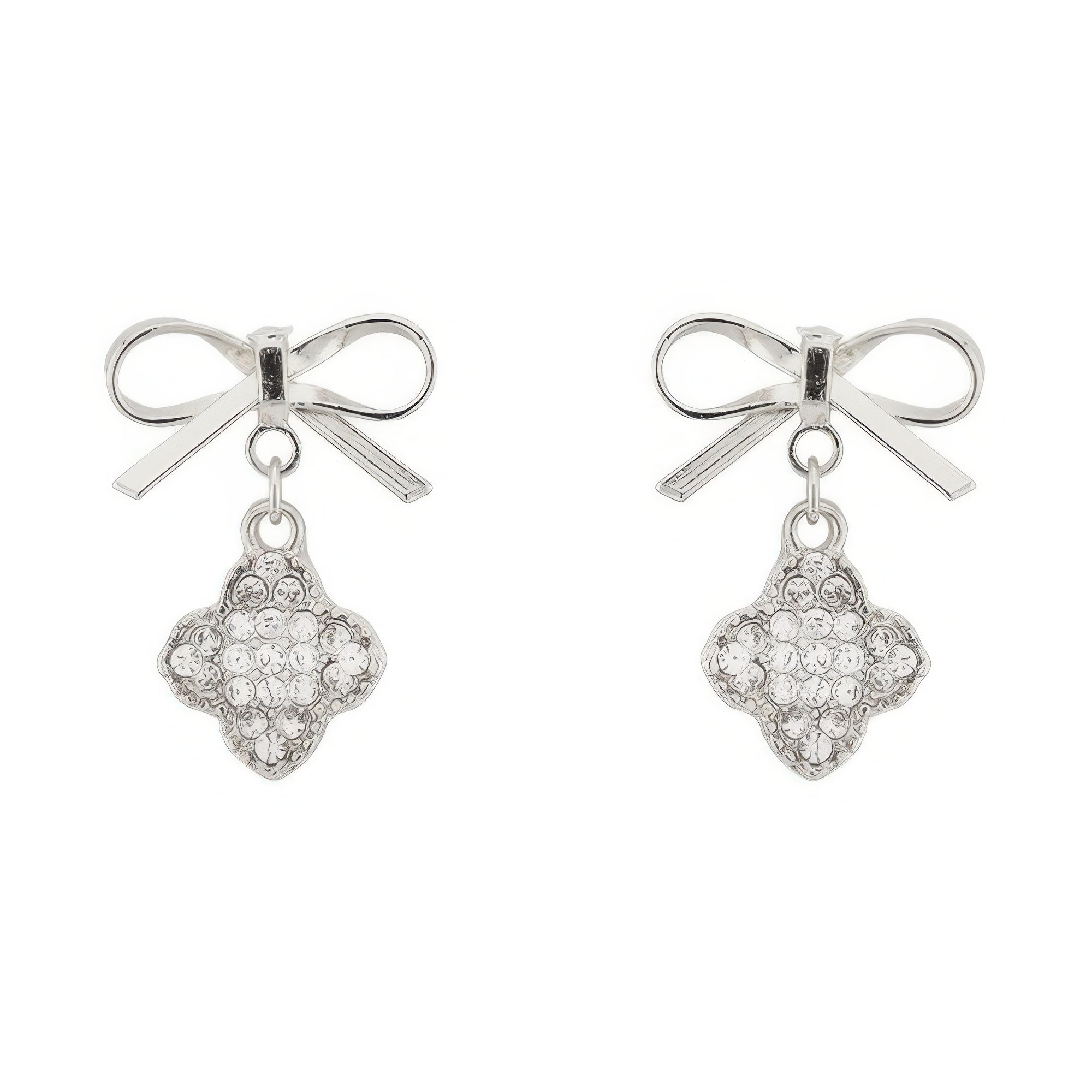 Bow With Clover Post Dangle Earrings Secondary image