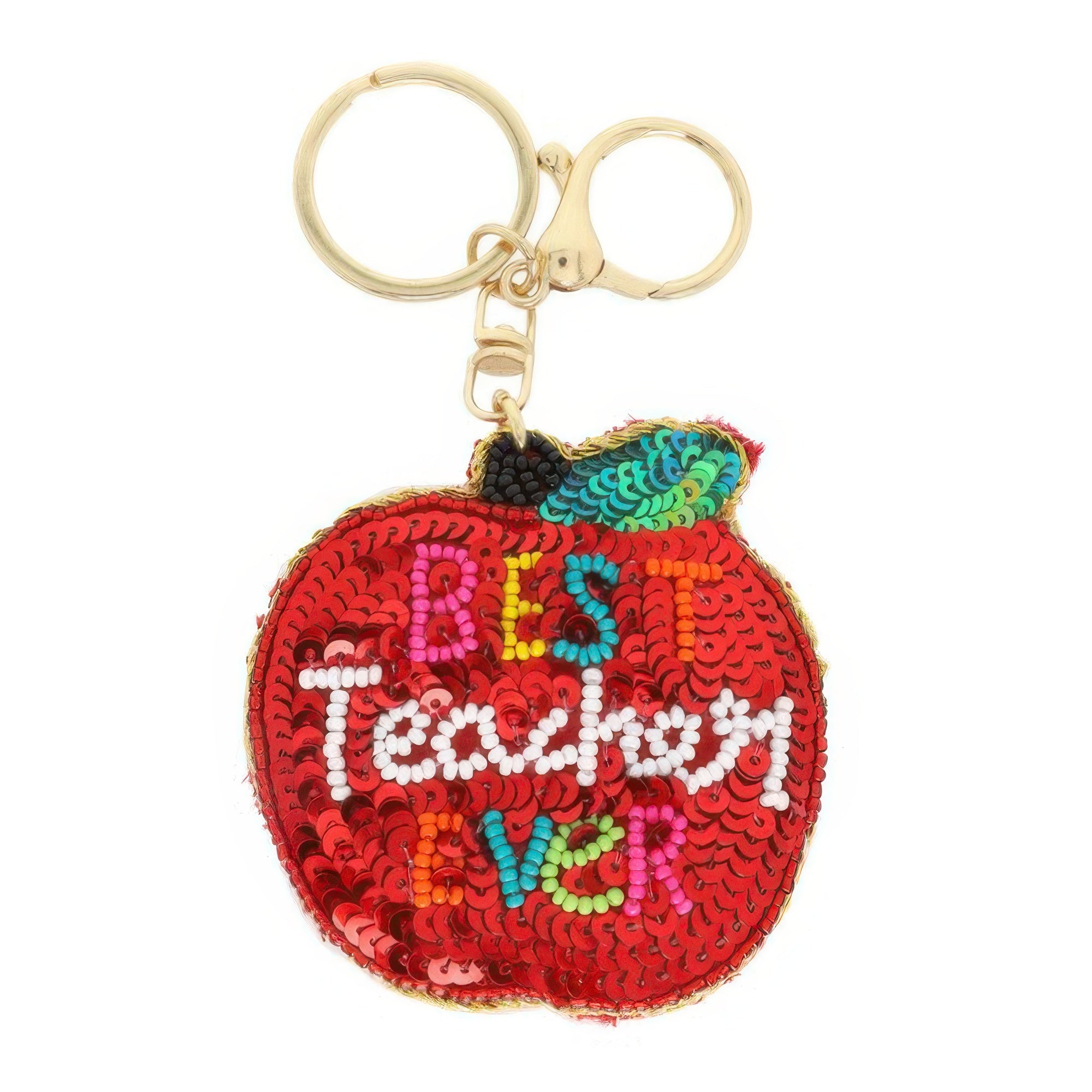 Best Teacher Ever Bead Embroidered Apple Keychain Secondary image