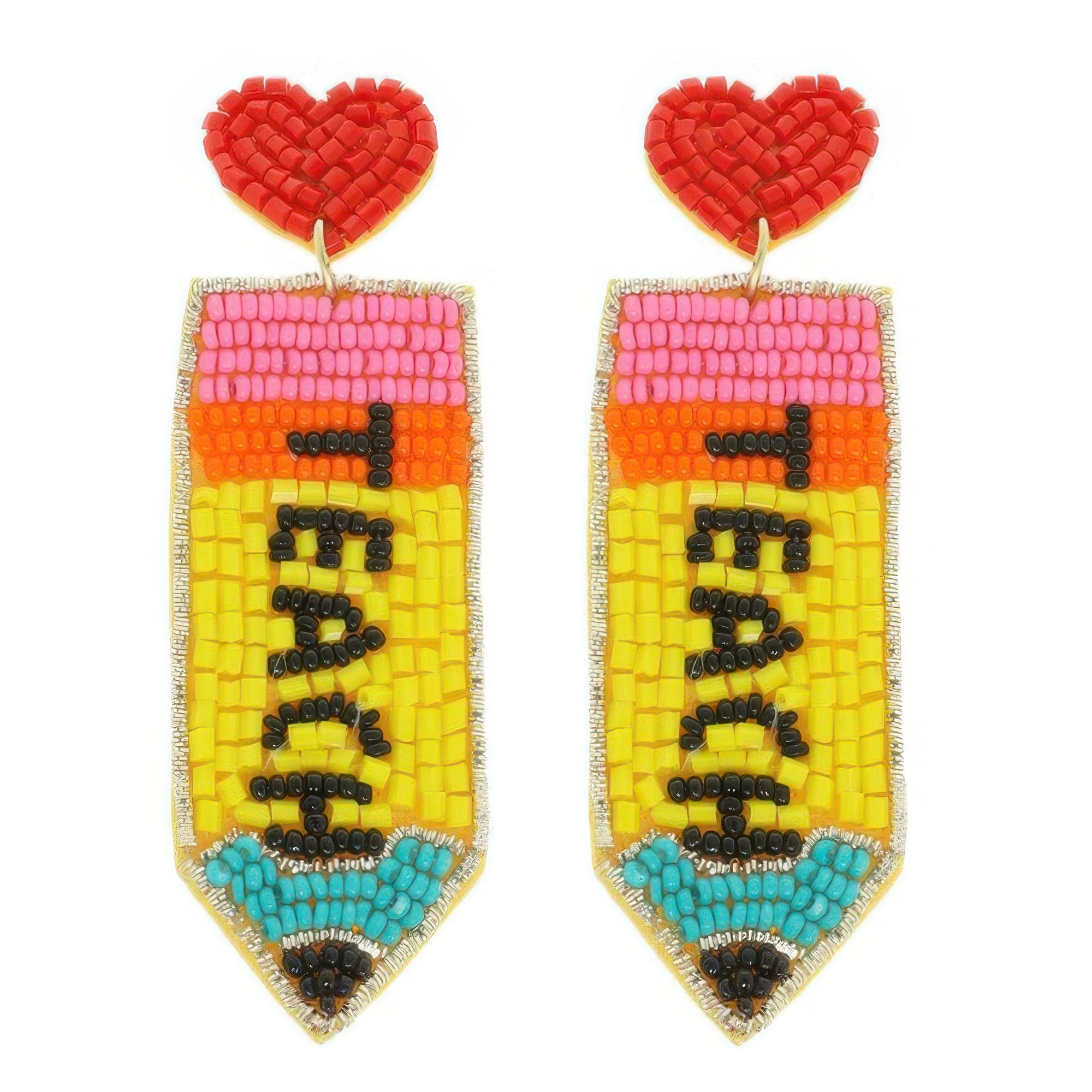 Heart Pencil Beaded Earrings Secondary image