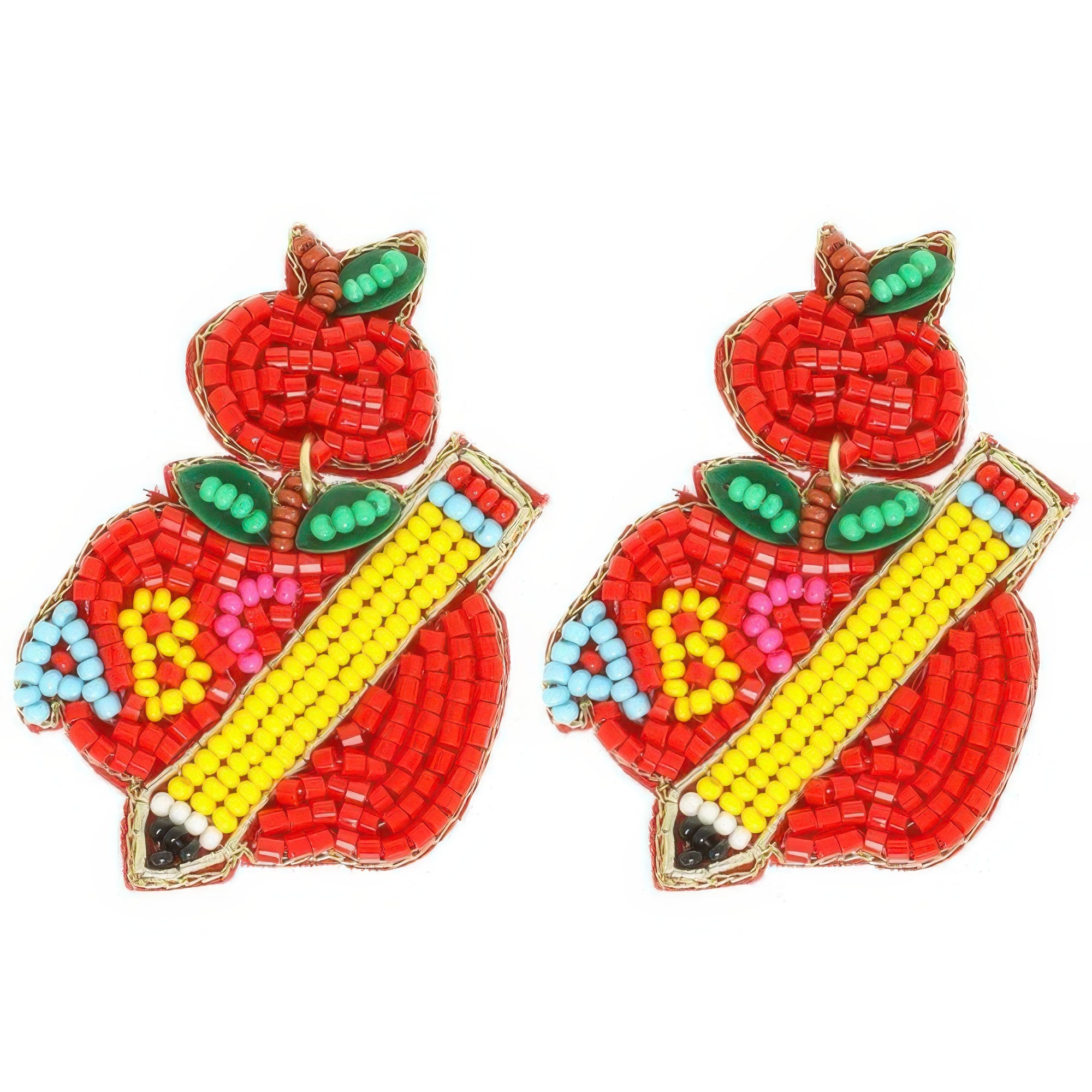 Teacher's Red Apple Beaded Earrings Secondary image