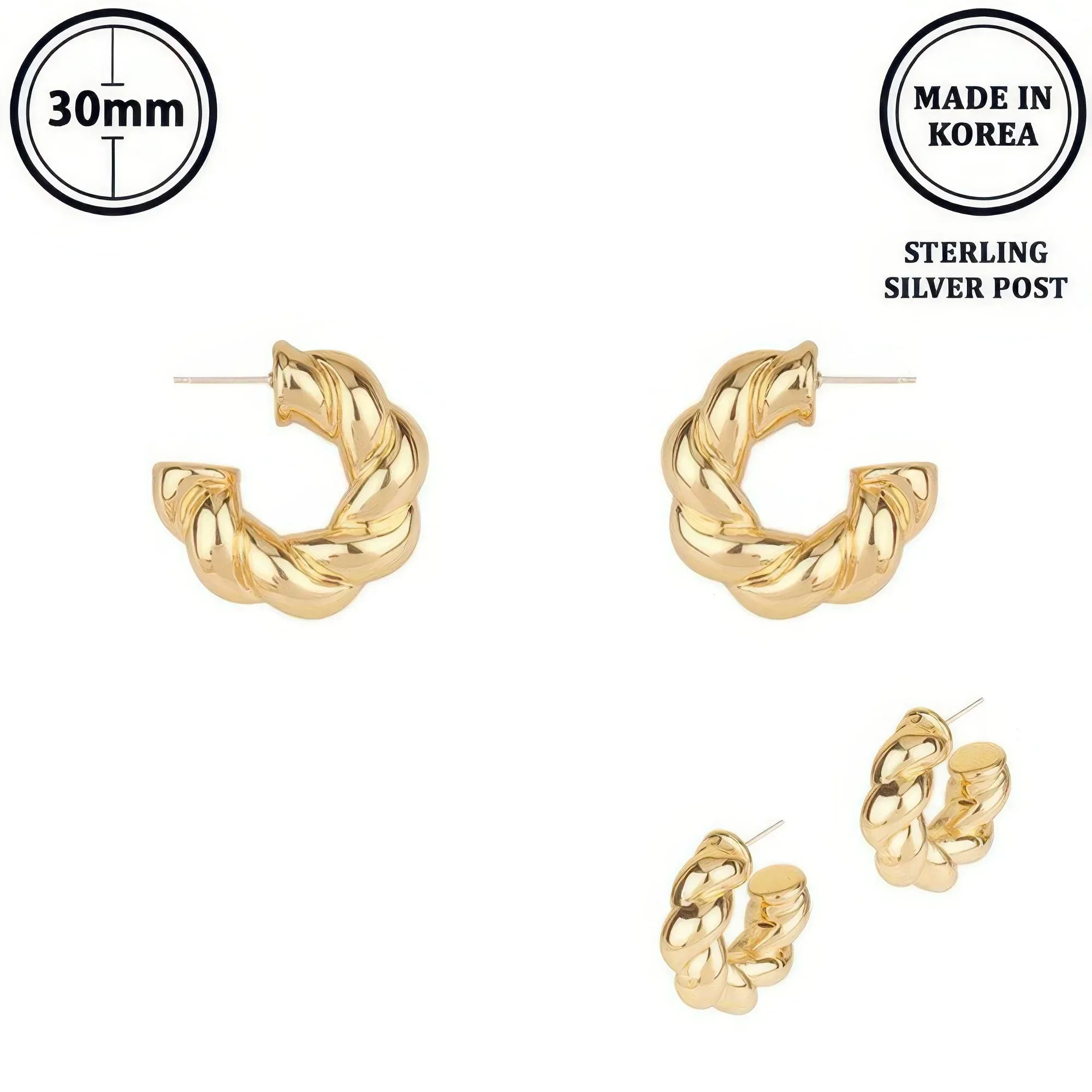 Flash-plated Twisted C-hoop Earrings | Mixtshop LLC