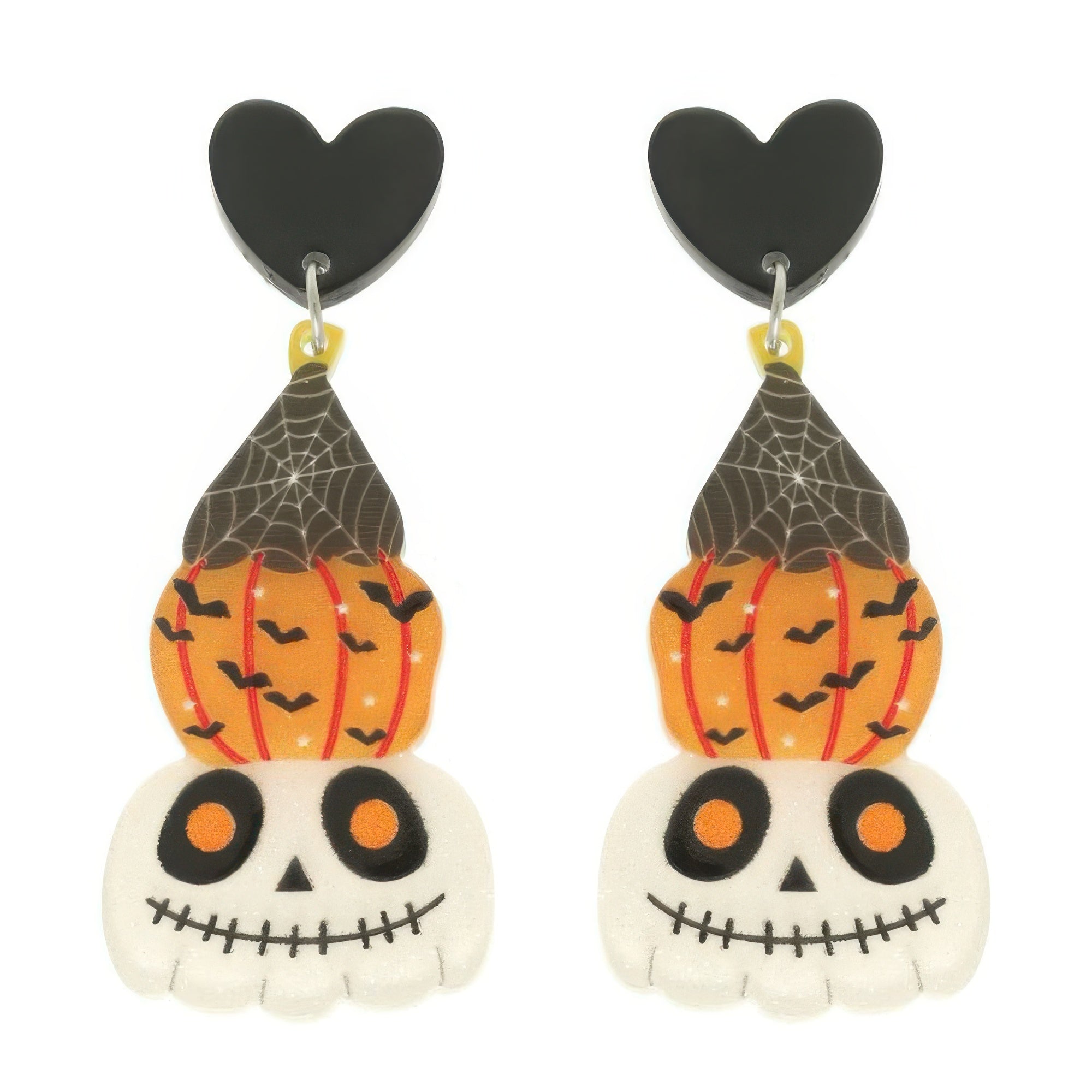 Halloween Skull And Pumpkin Post Dangle Earrings Secondary image