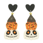 Halloween Skull And Pumpkin Post Dangle Earrings | Mixtshop LLC