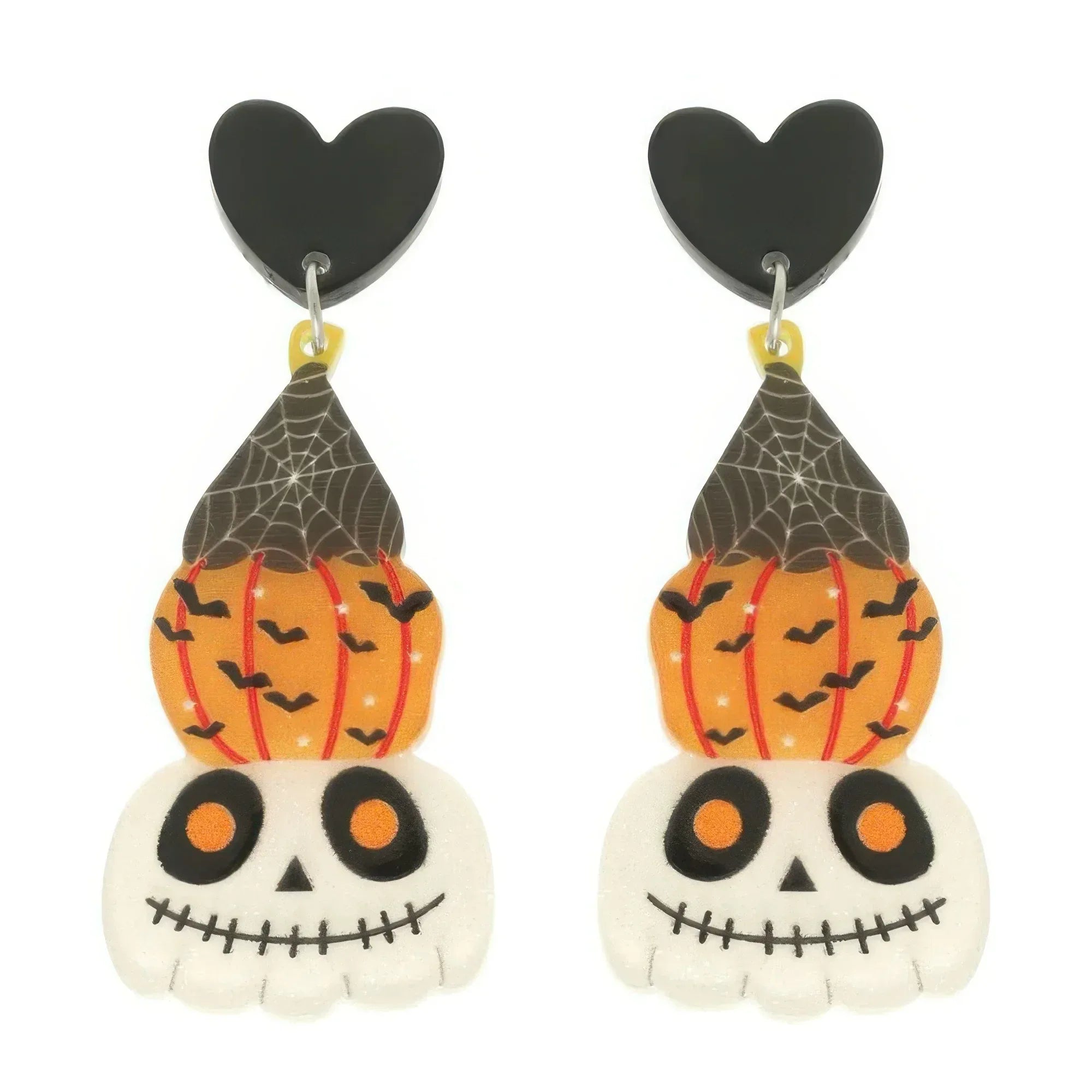 Halloween Skull And Pumpkin Post Dangle Earrings | Mixtshop LLC