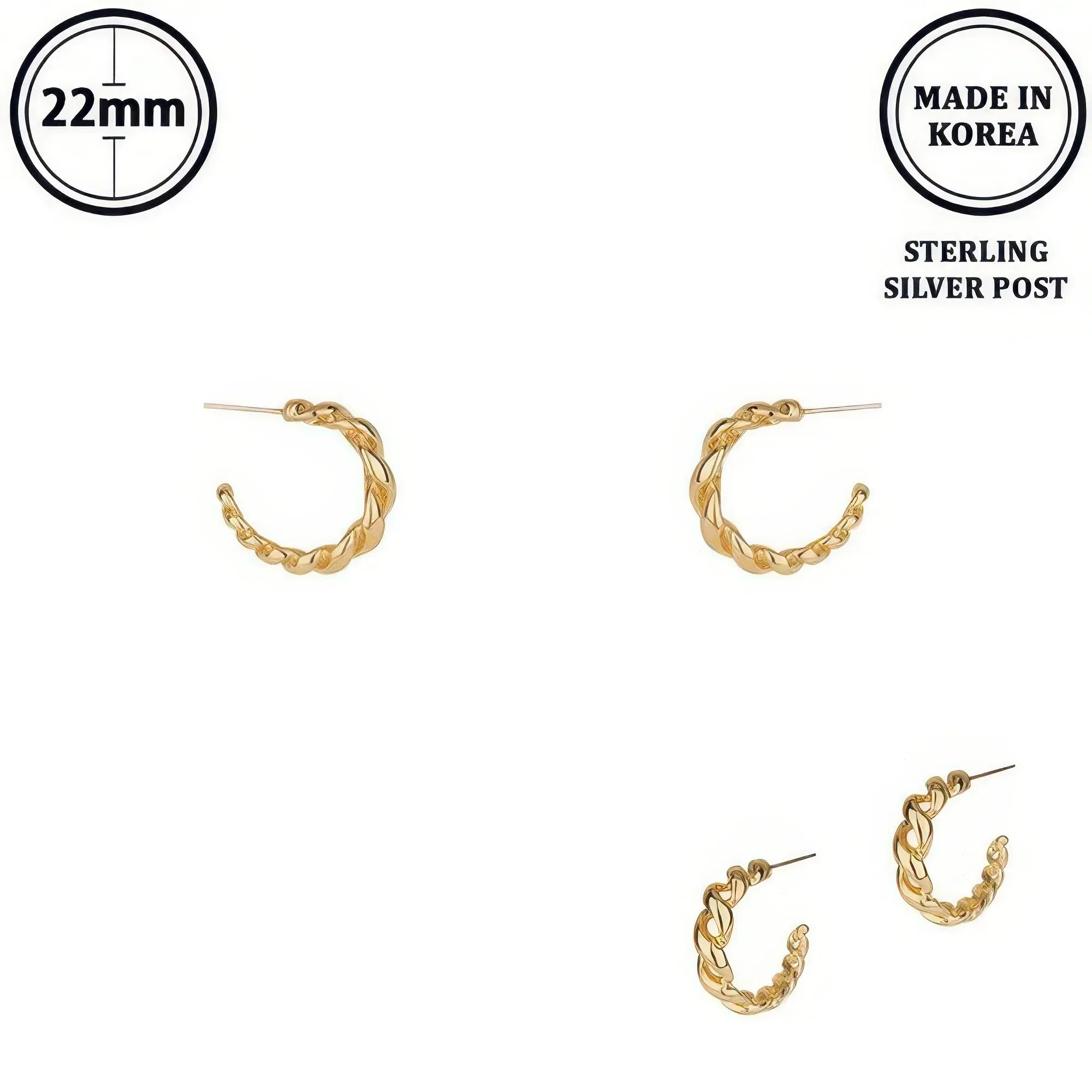 Flash-plated Twisted C-hoop Earrings | Mixtshop LLC