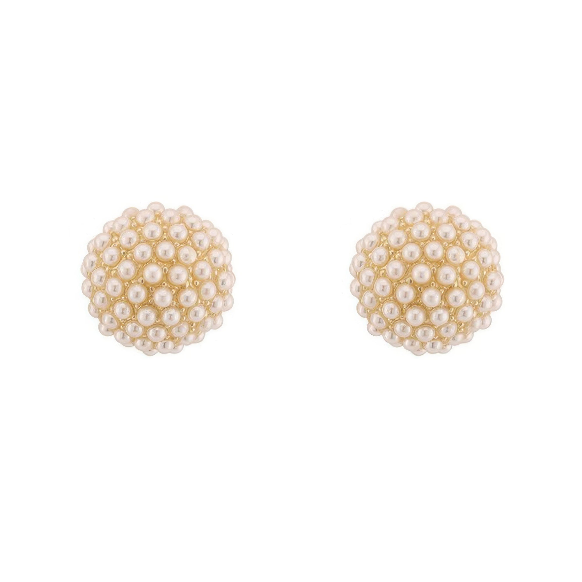 Gold Plated Pearl Pave Sphere Ball Earrings Secondary image