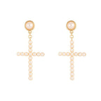 Flash-plated White Pearl Pave Cross Earrings | Mixtshop LLC