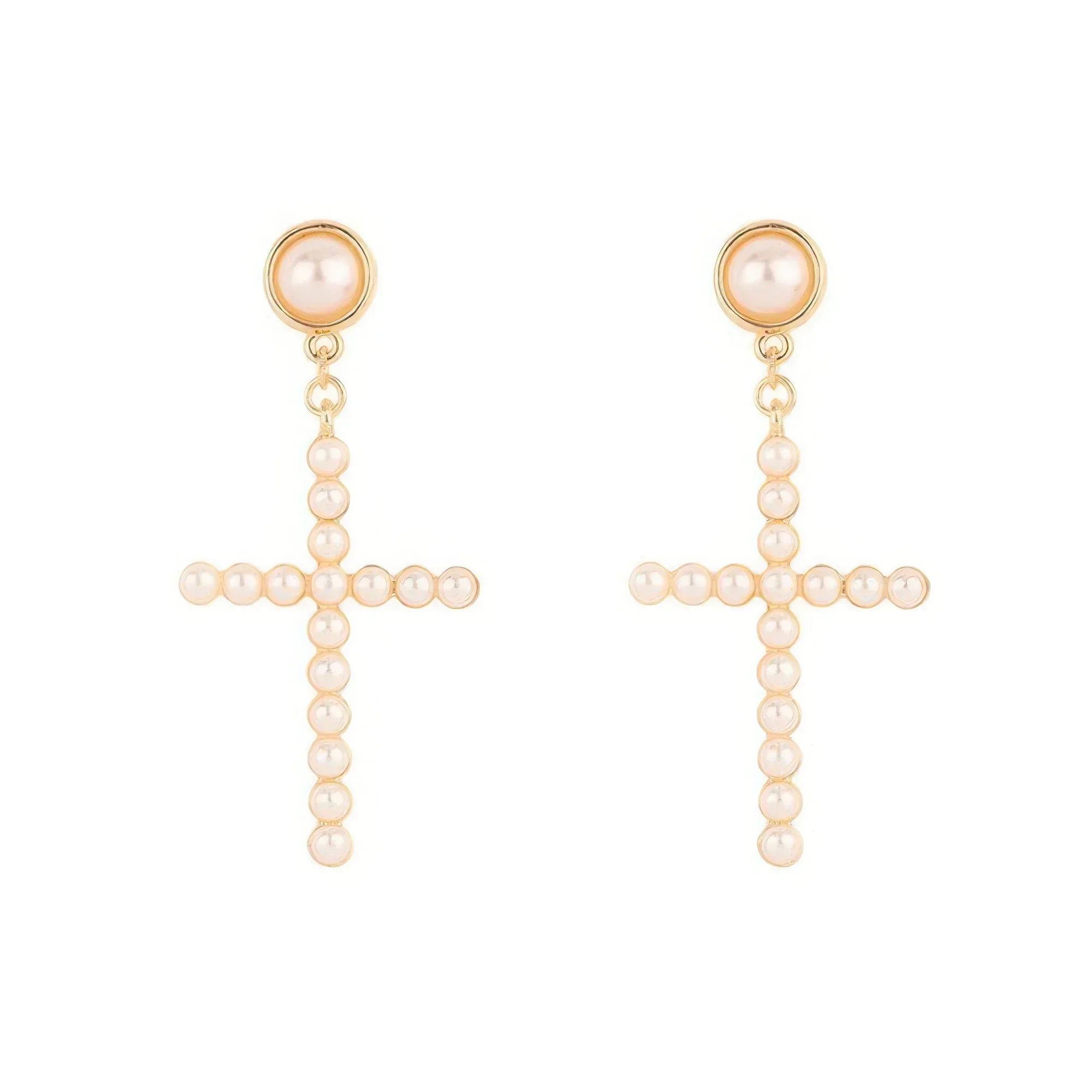 Flash-plated White Pearl Pave Cross Earrings | Mixtshop LLC