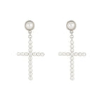 Flash-plated White Pearl Pave Cross Earrings | Mixtshop LLC
