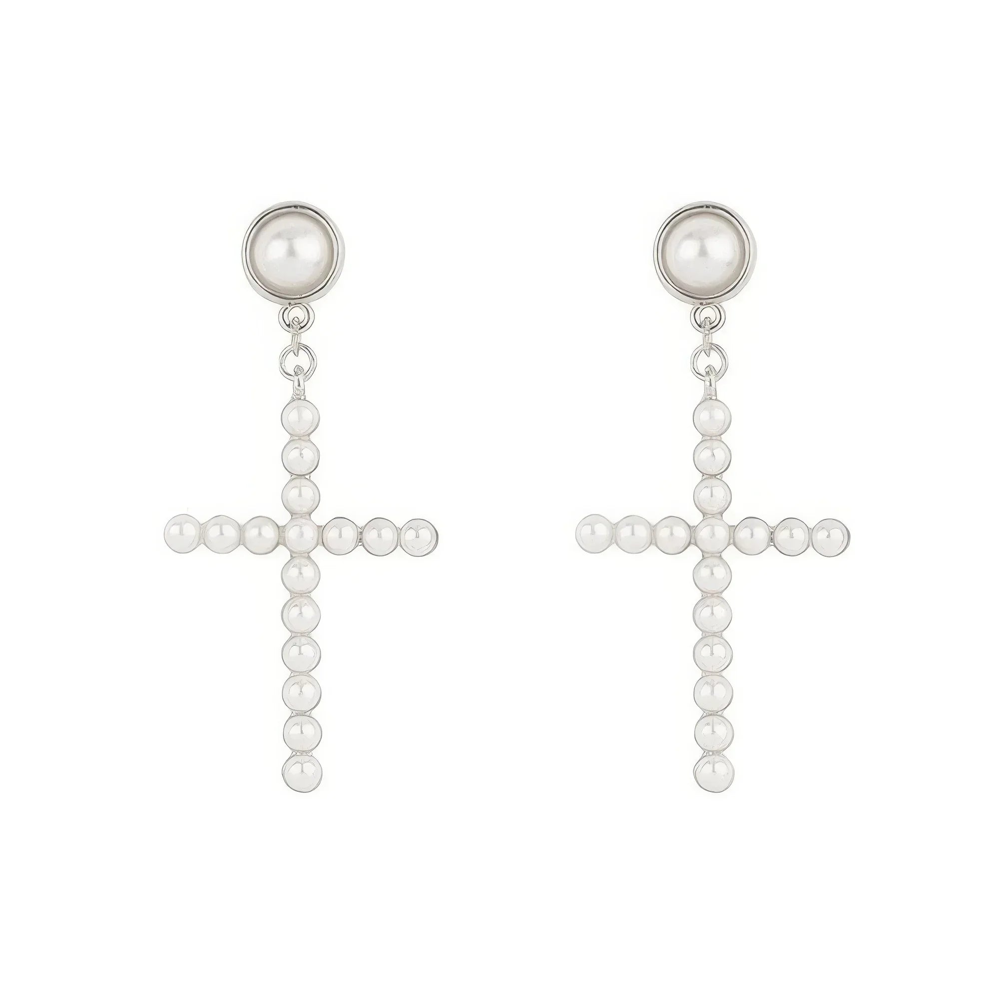 Flash-plated White Pearl Pave Cross Earrings | Mixtshop LLC